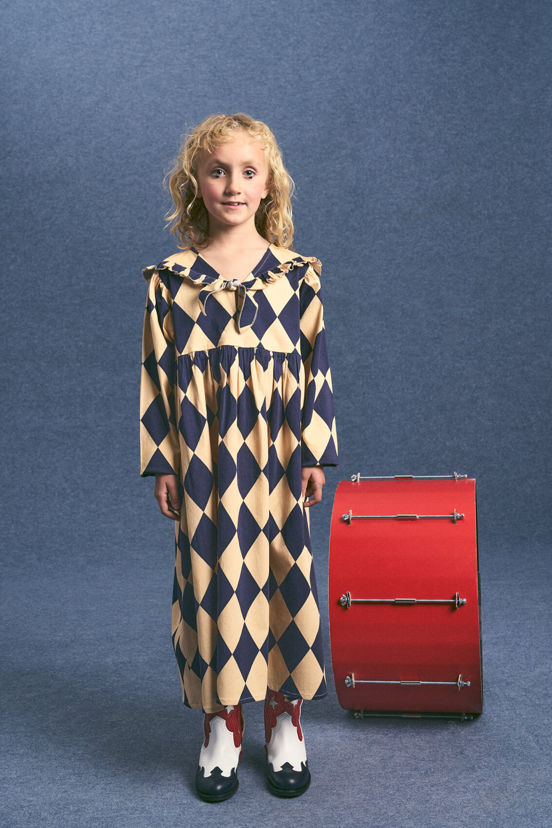 HARLEQUIN DRESS ANGORA/BLUE