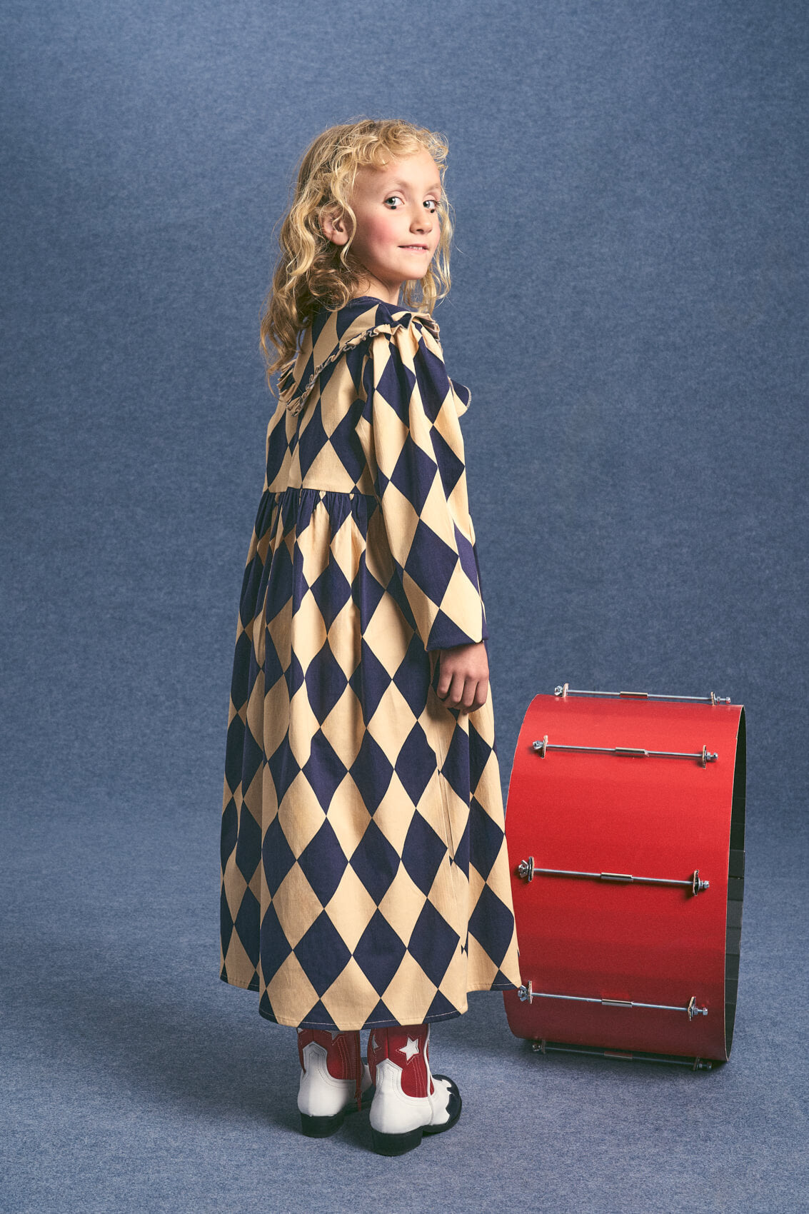 HARLEQUIN DRESS ANGORA/BLUE