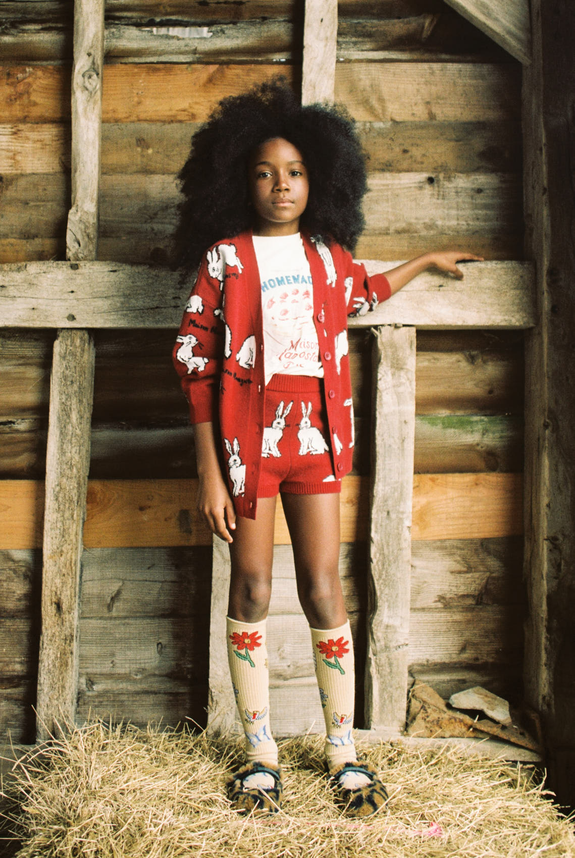 STRICK-CARDIGAN MIT KANINCHEN-INTARSIEN ROT