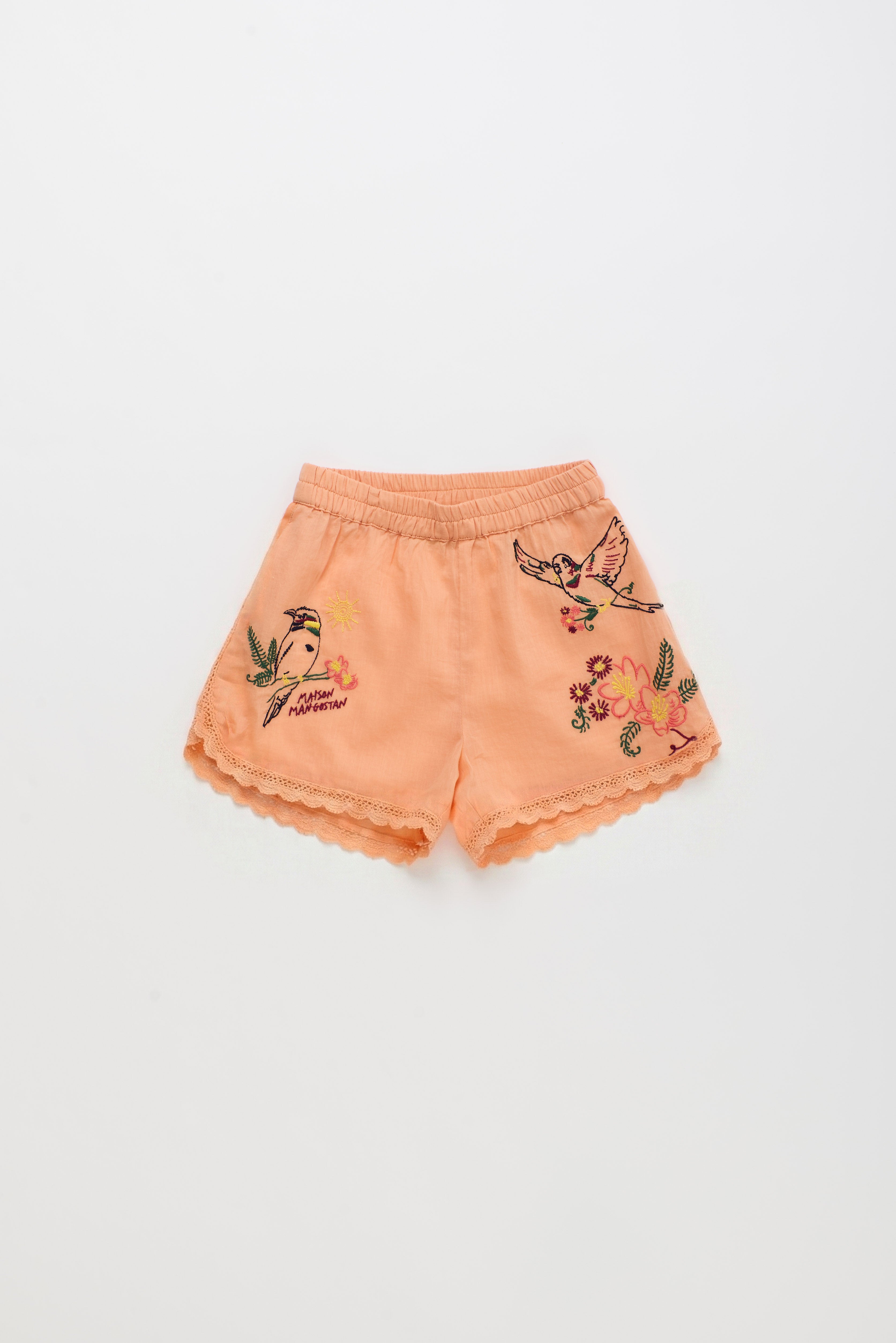 BIRDS EMBROIDERED SHORTS PEACH
