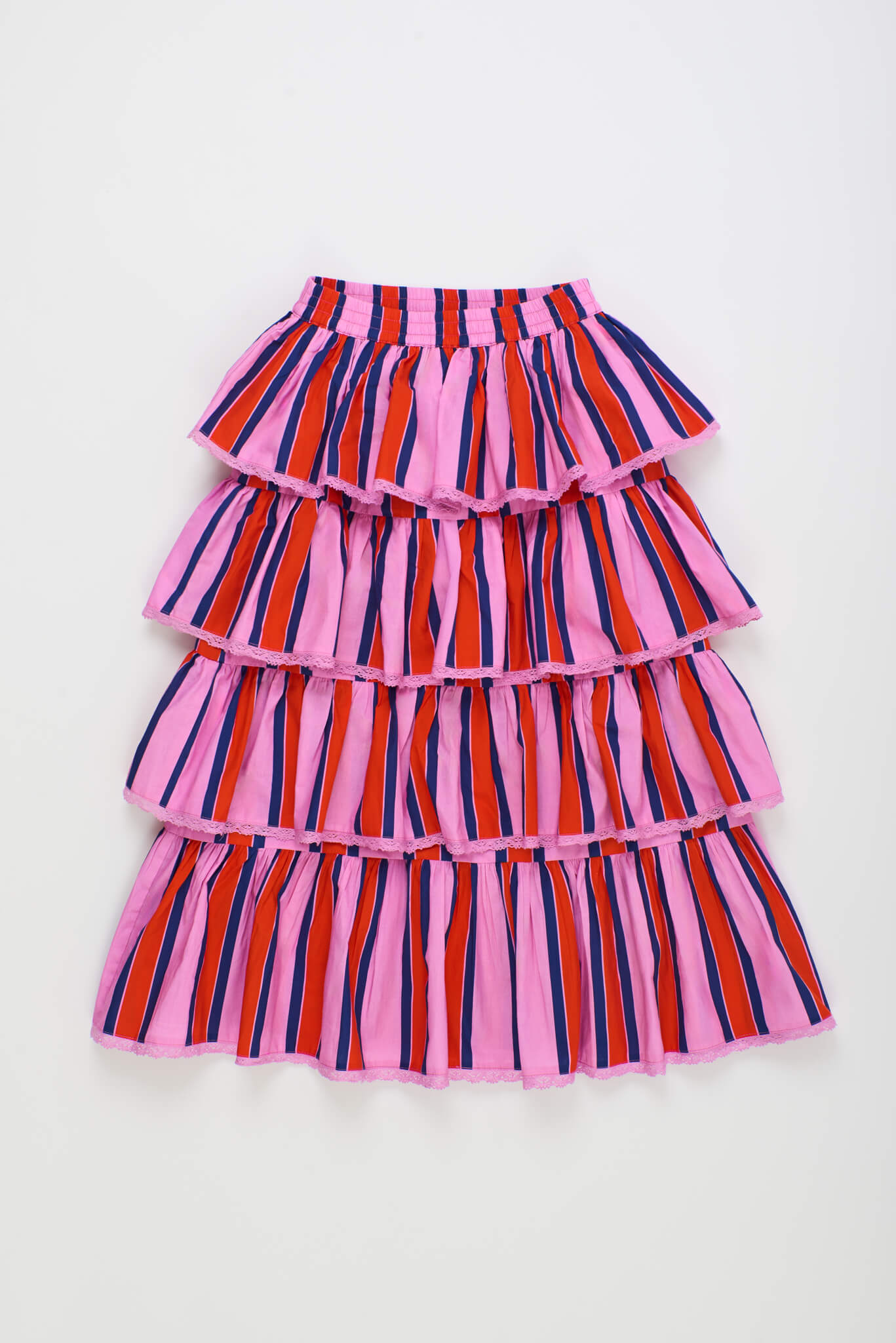 TROPIC RUFFLES STRIPES SKIRT PINK