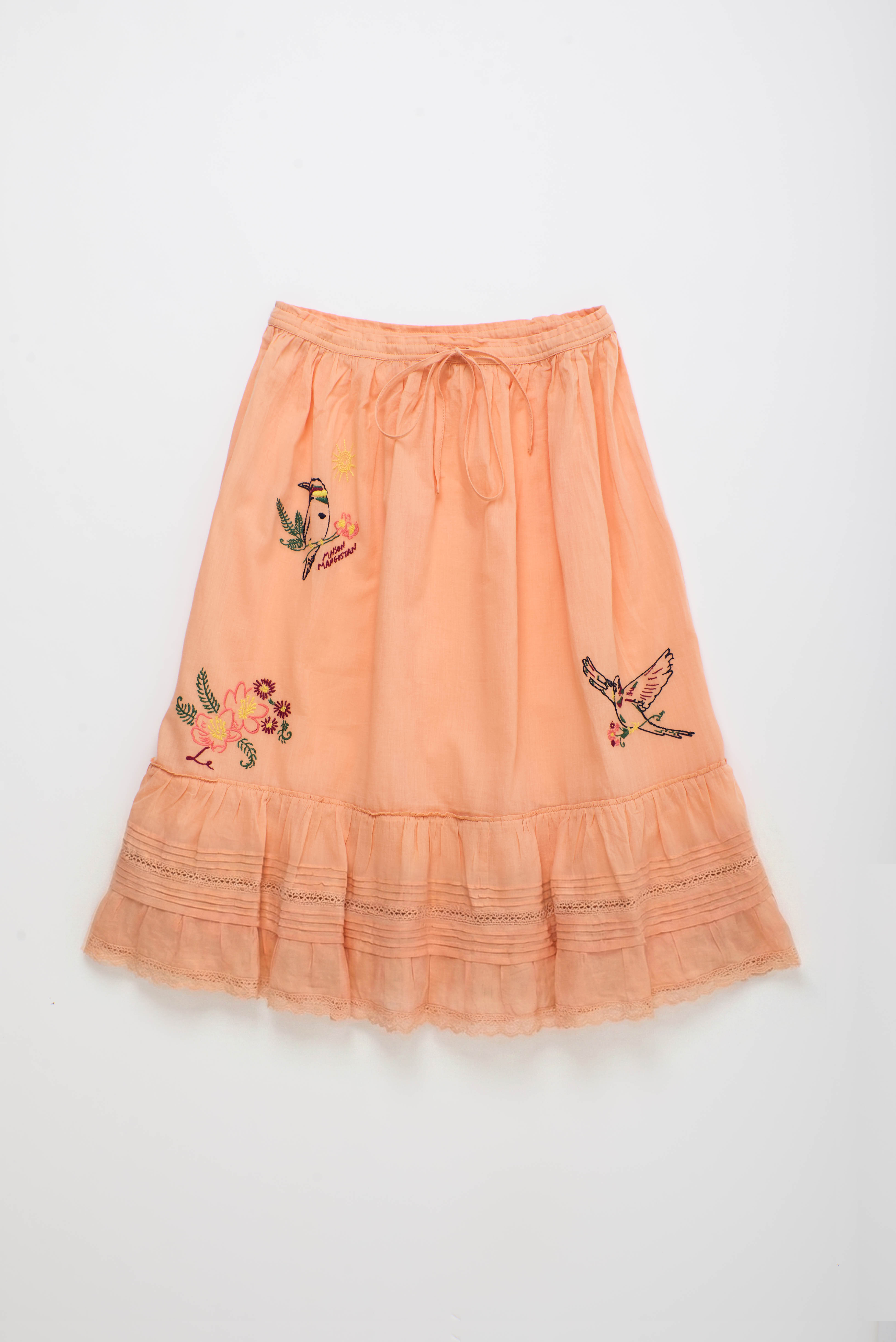 BIRDS EMBROIDERED SKIRT PEACH