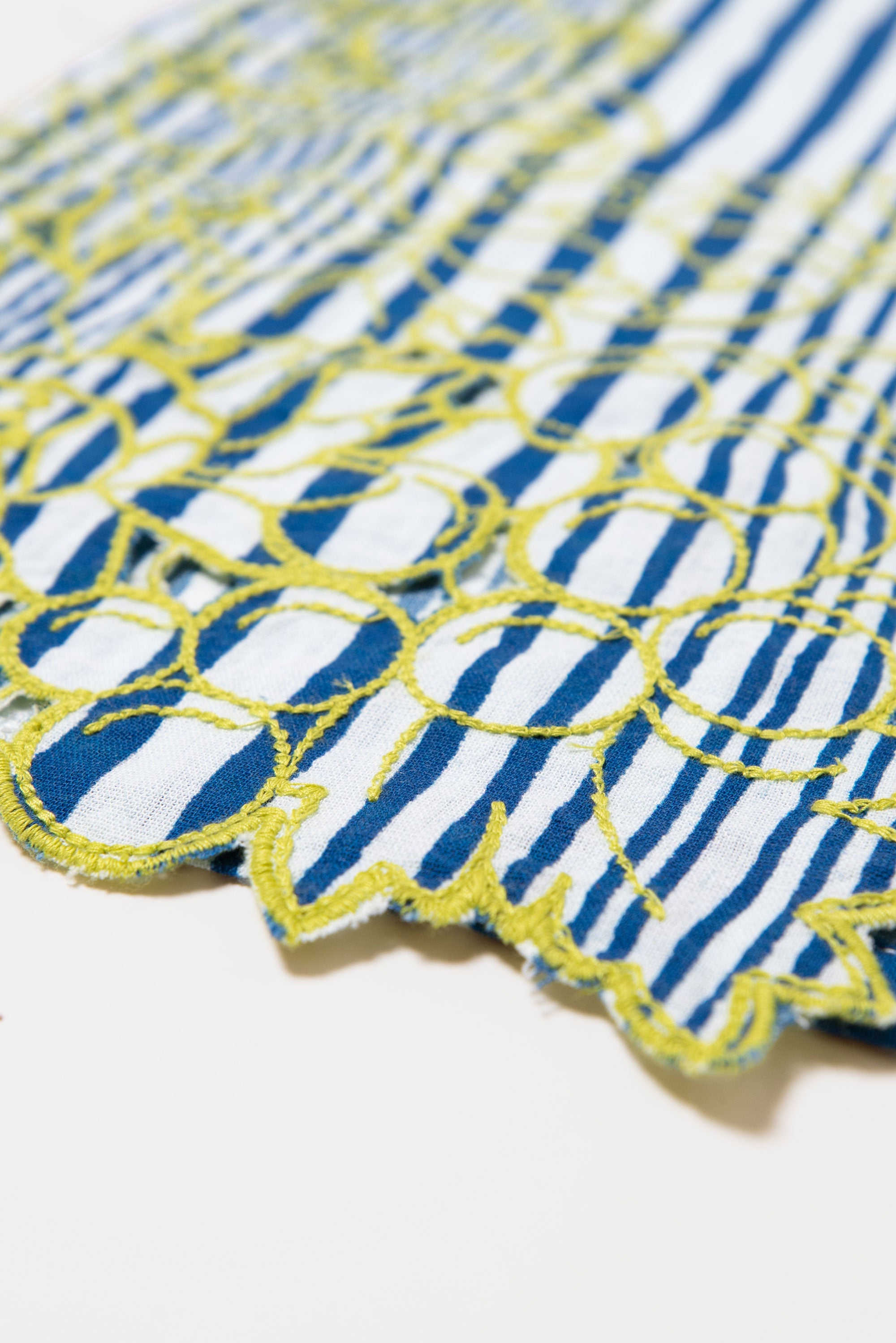 BLUE STRIPES EMBROIDERY GRAPES TROUSERS
