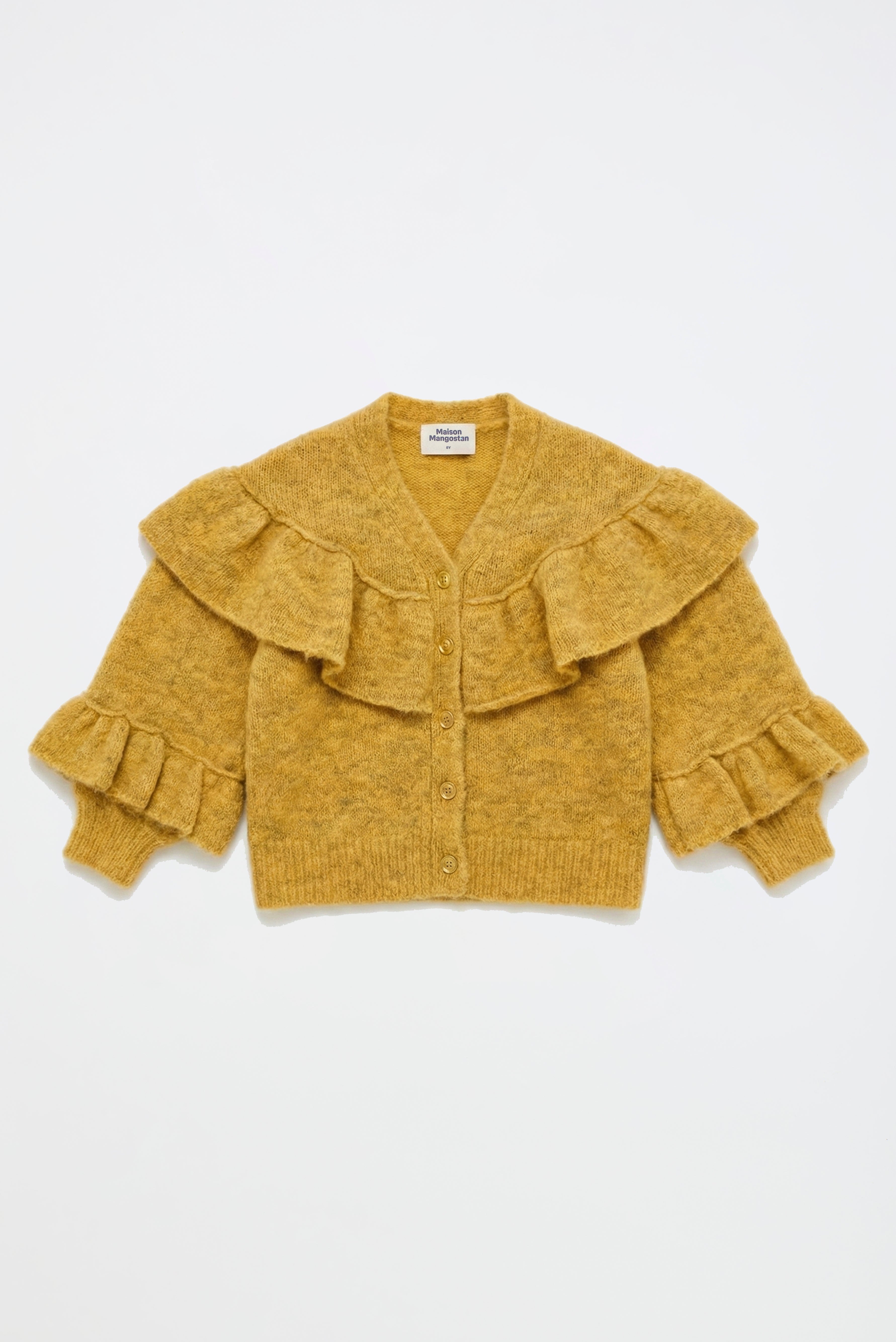 RUFFLES KNITTED CARDIGAN MUSTARD