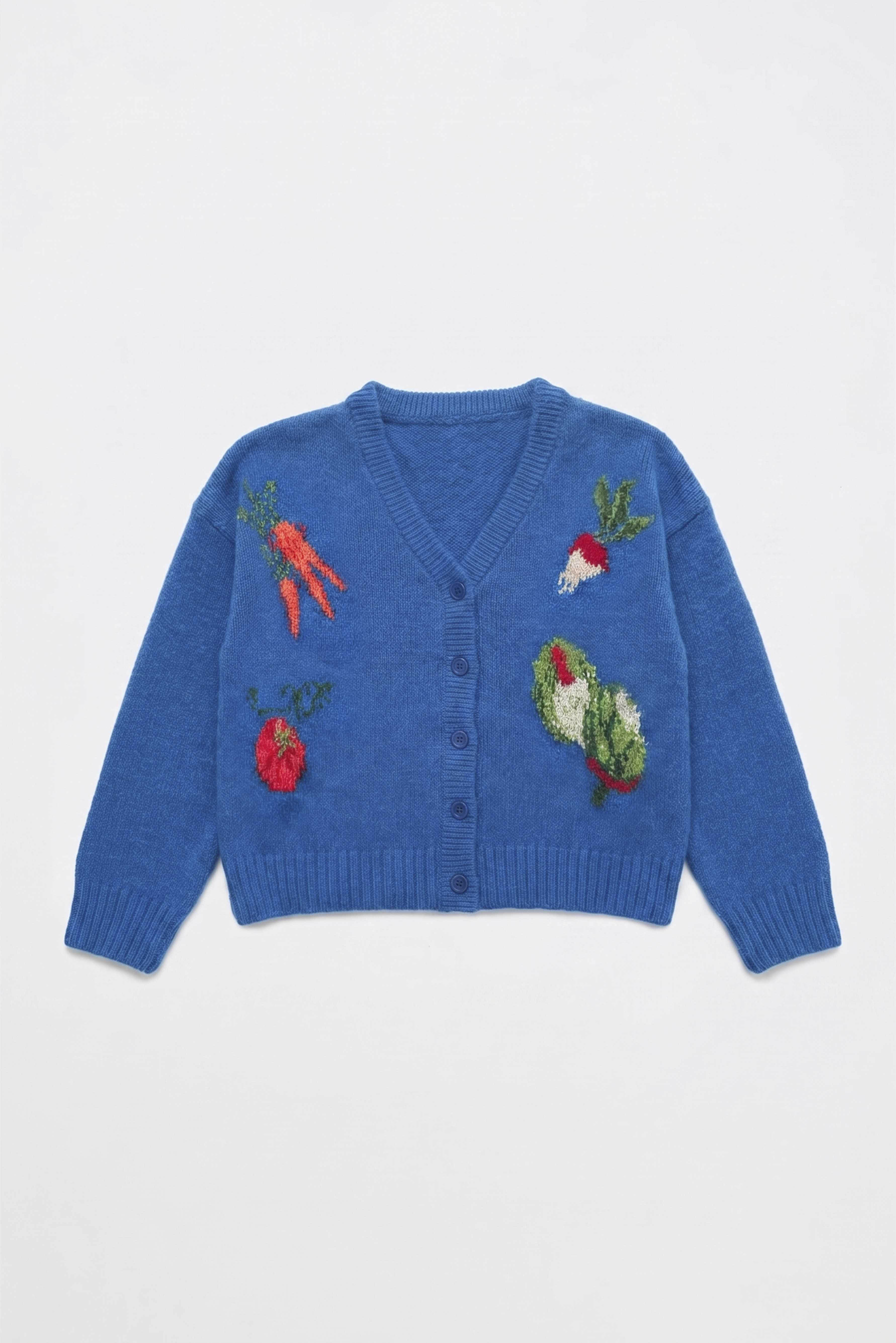 VEGETABLE KNITTED CARDIGAN BLUE