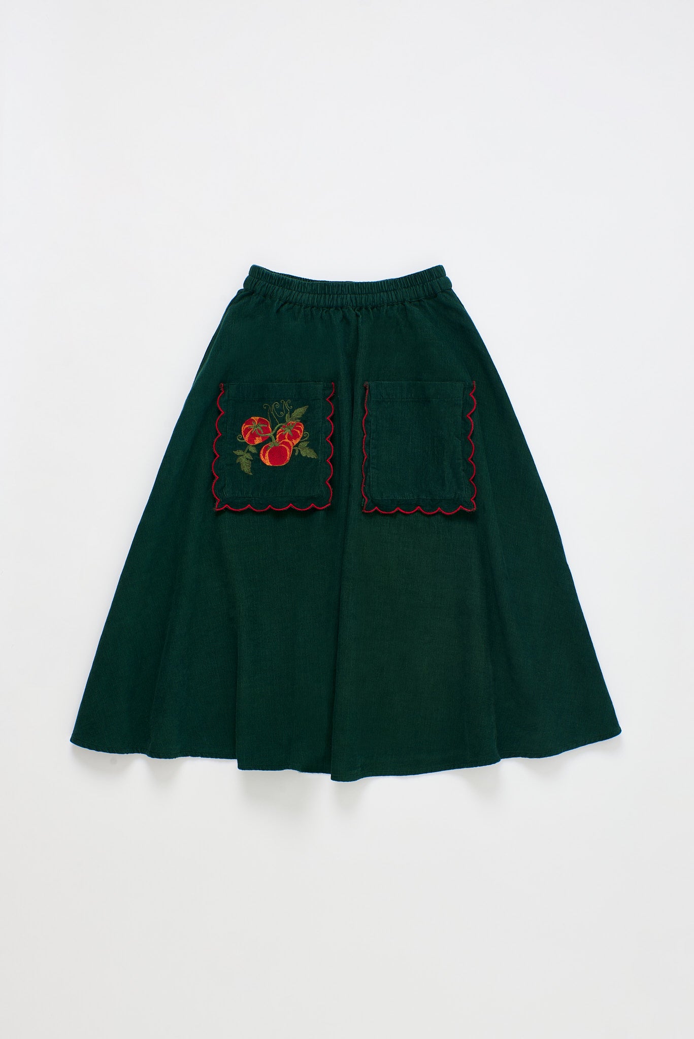 VEGETABLES EMBROIDERY MICROCORDUROY SKIRT GREEN