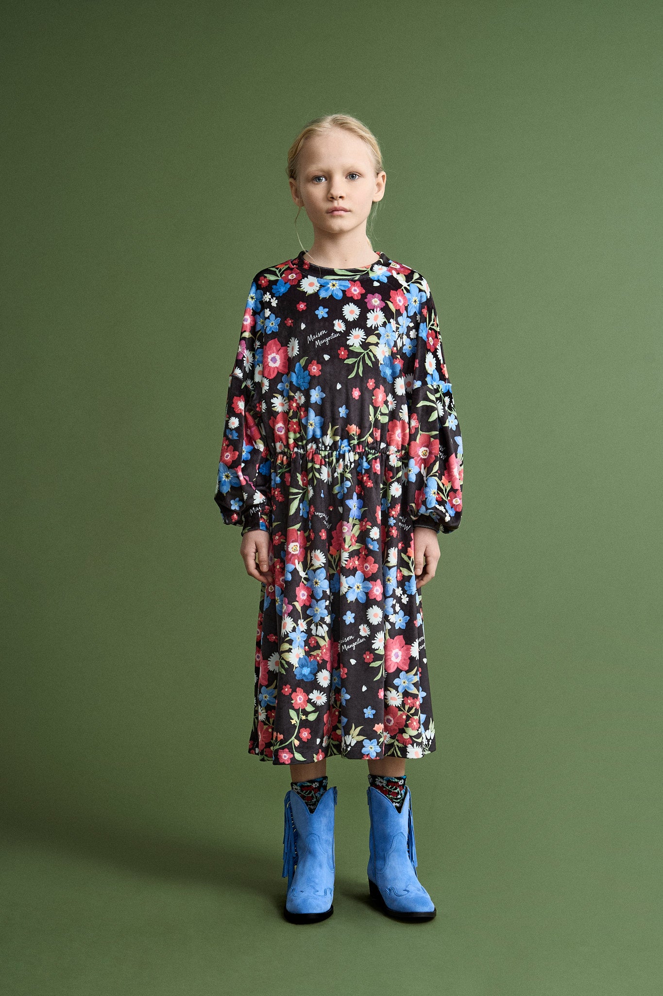 VELVET FLORECITAS DRESS BLACK