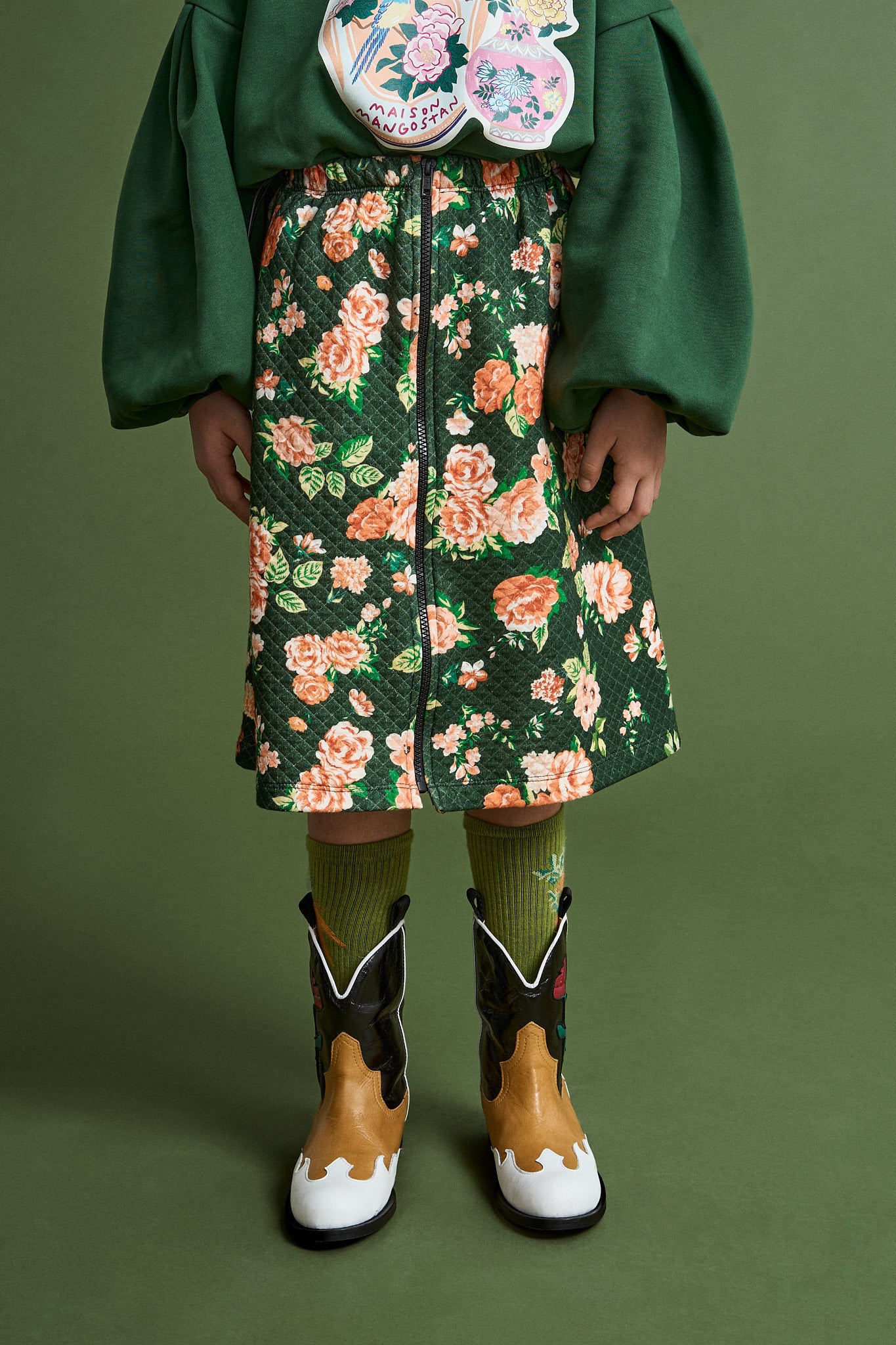 CRETONA QUILTED SKIRT GREEN