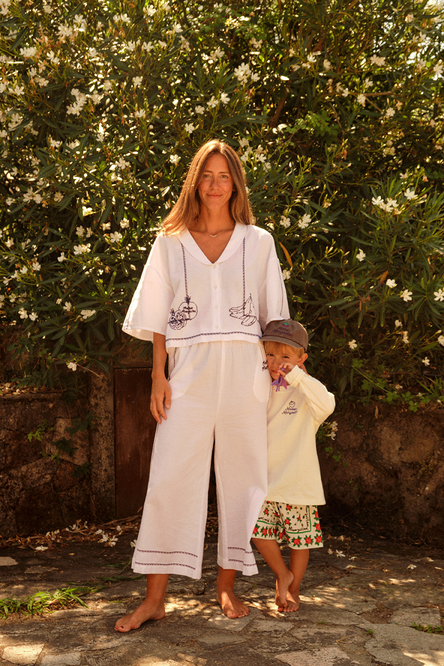 POMEGRANATE EMBROIDERY TROUSERS WHITE ADULT