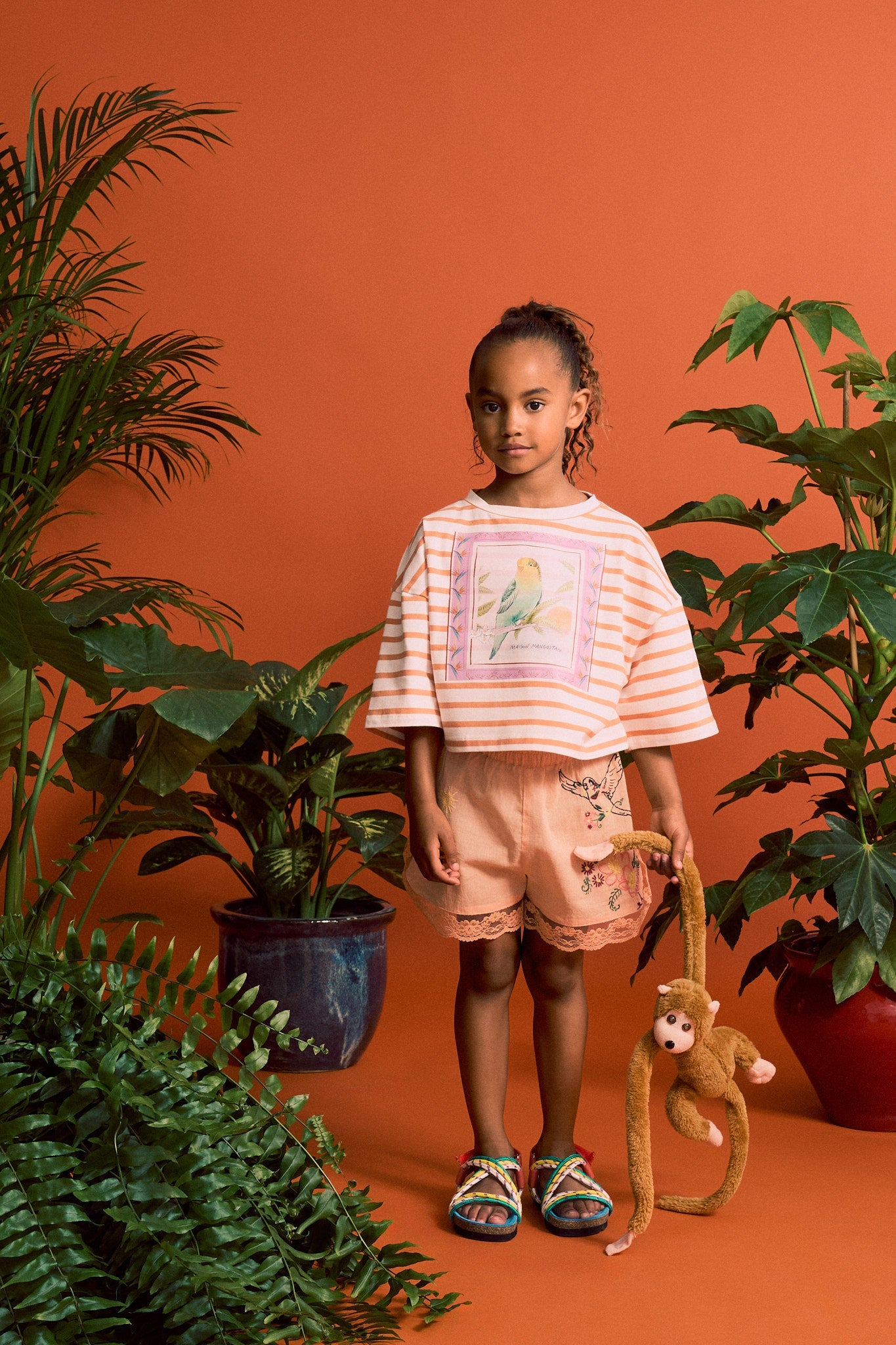 BIRDS STRIPED CROP TOP MANDARIN /WHITE