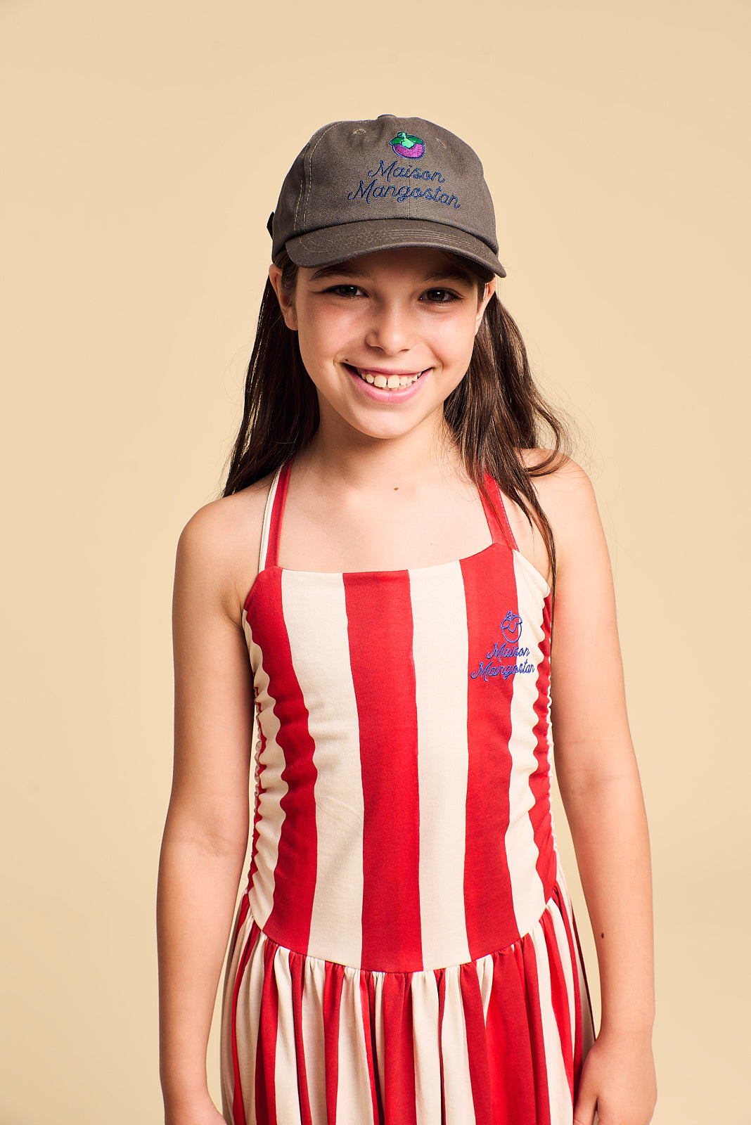 WRINKLE STRIPES DRESS WHITE/RED