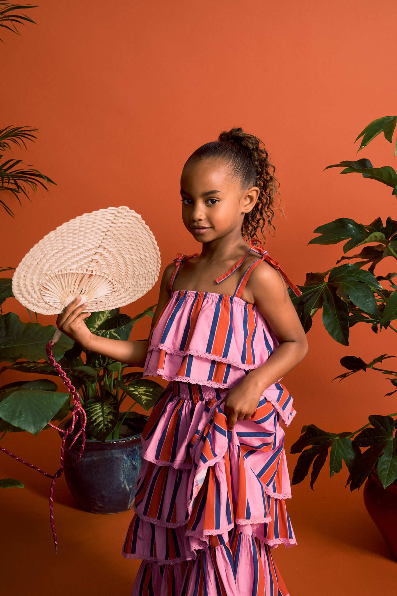 TROPIC RUFFLES STRIPES SKIRT PINK