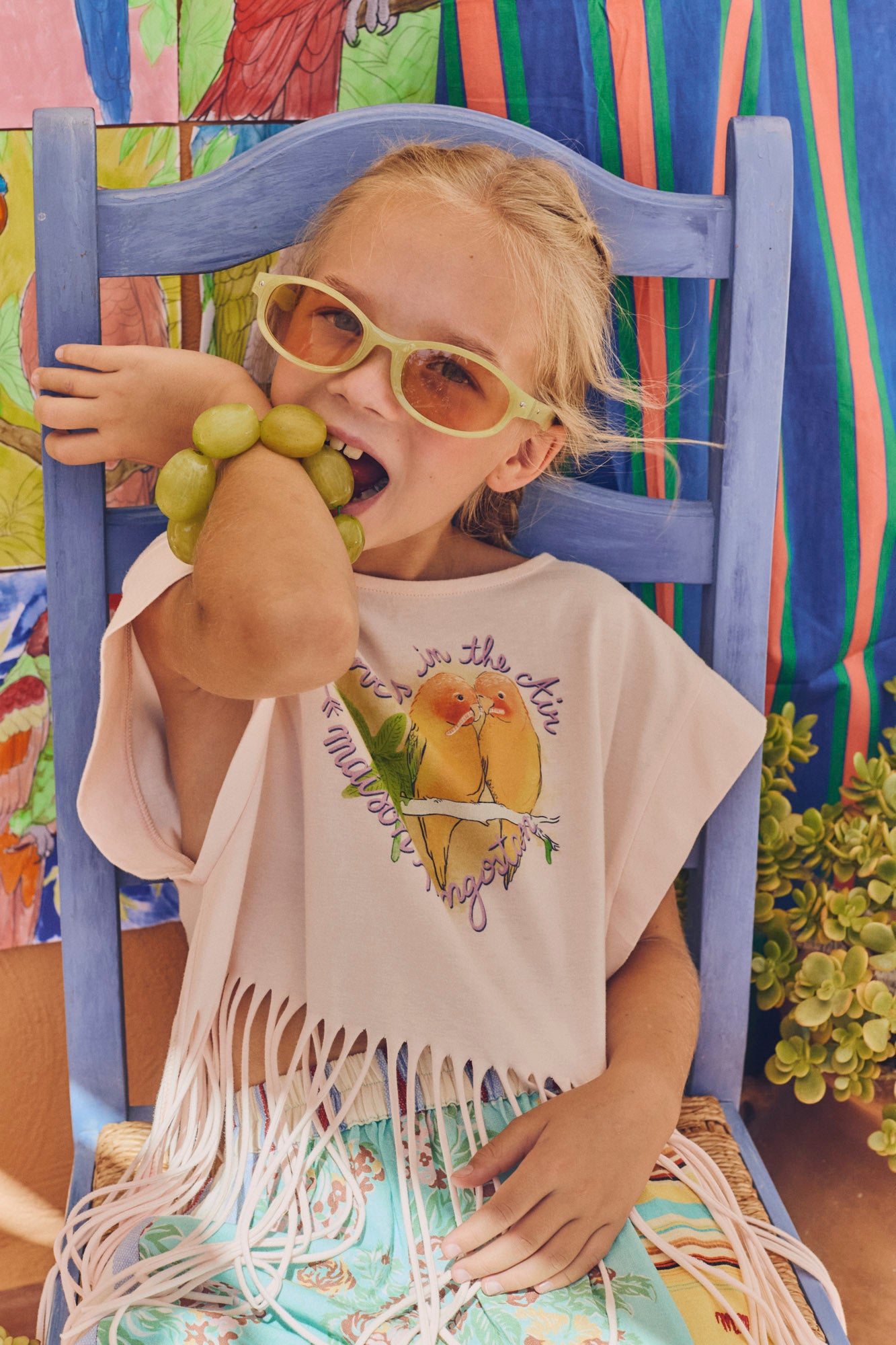 BIRDS FRINGE TOP BLUSH