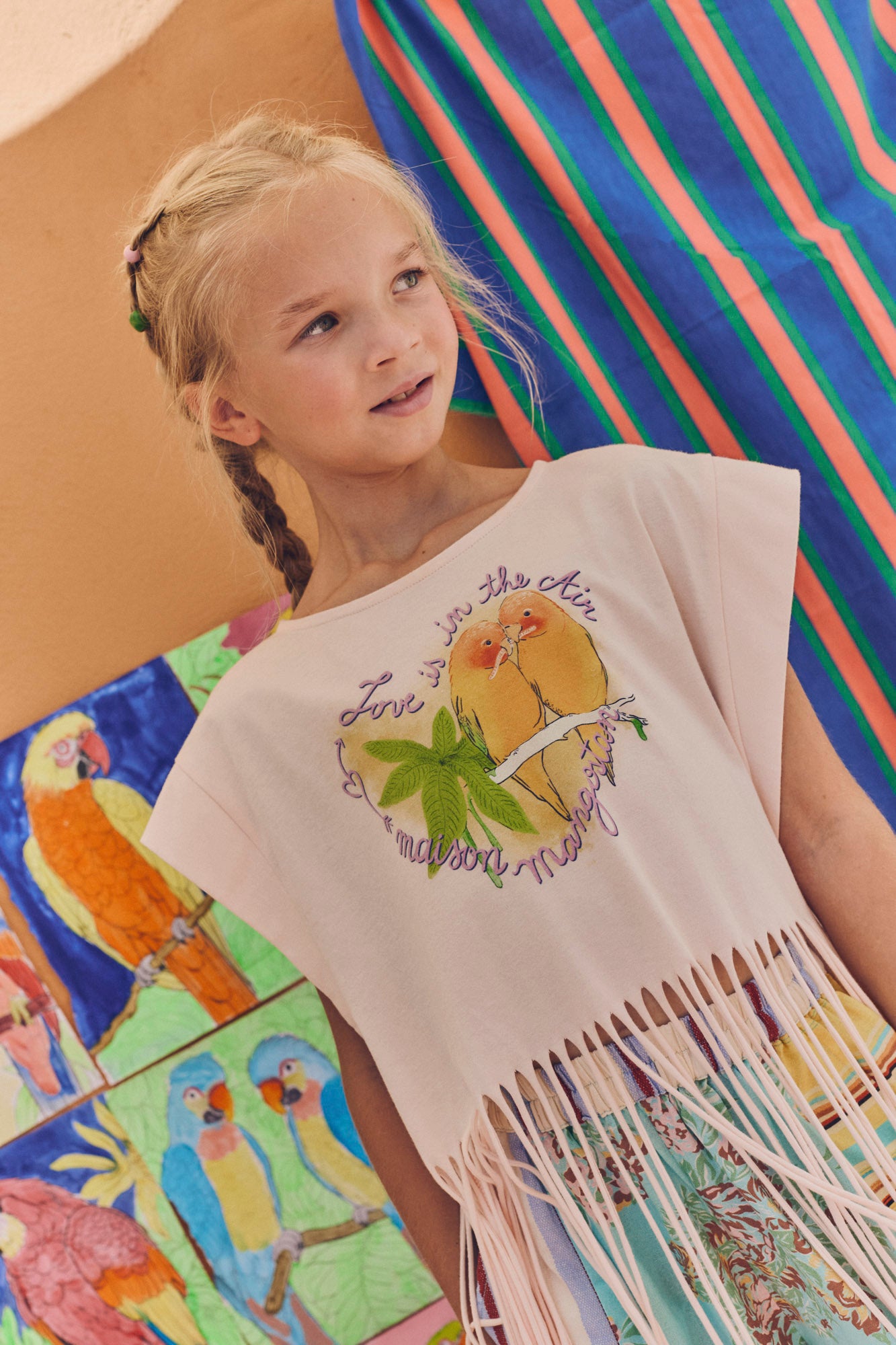 BIRDS FRINGE TOP BLUSH