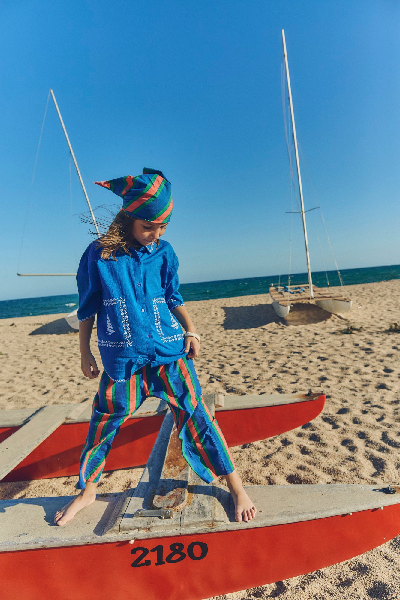 TROPIC STRIPED PANTS NAVY / RED