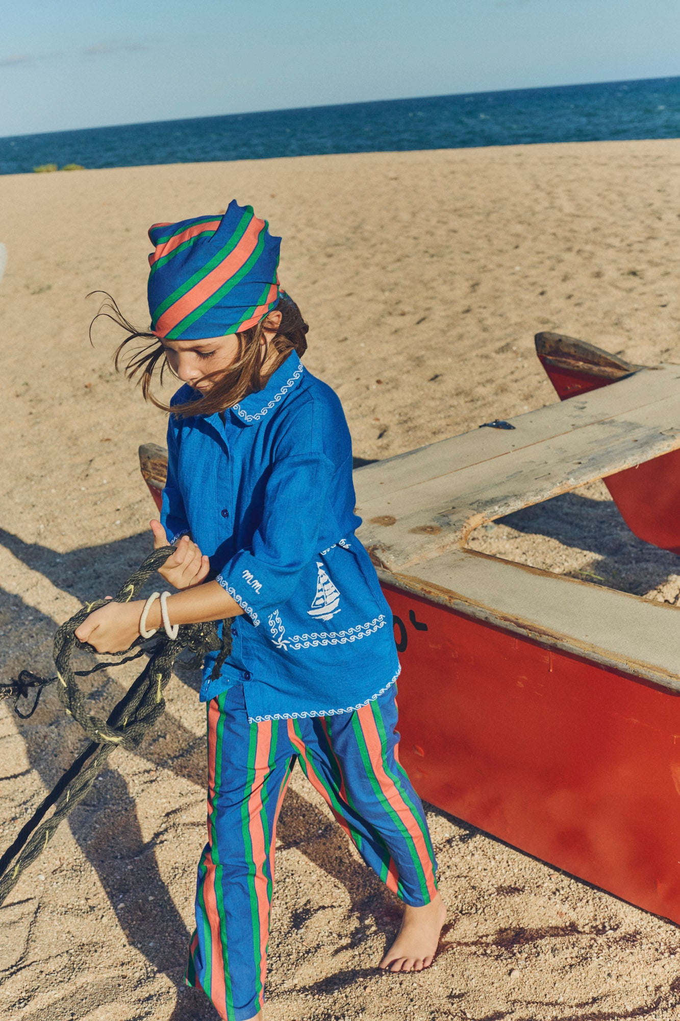 TROPIC STRIPED PANTS NAVY / RED