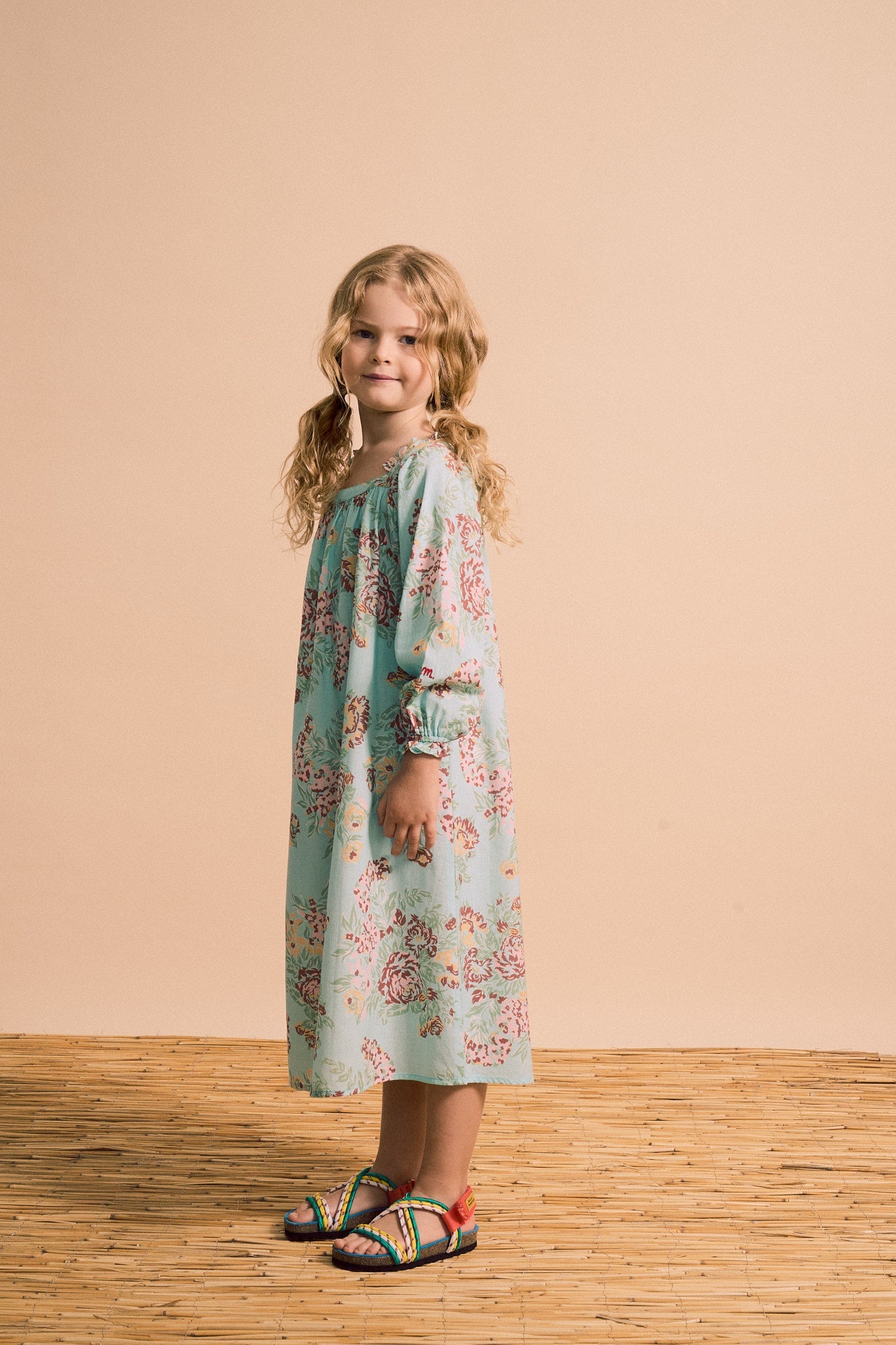 VINTAGE FLOWERS DRESS WITH PUFFY SLEEVES MINT