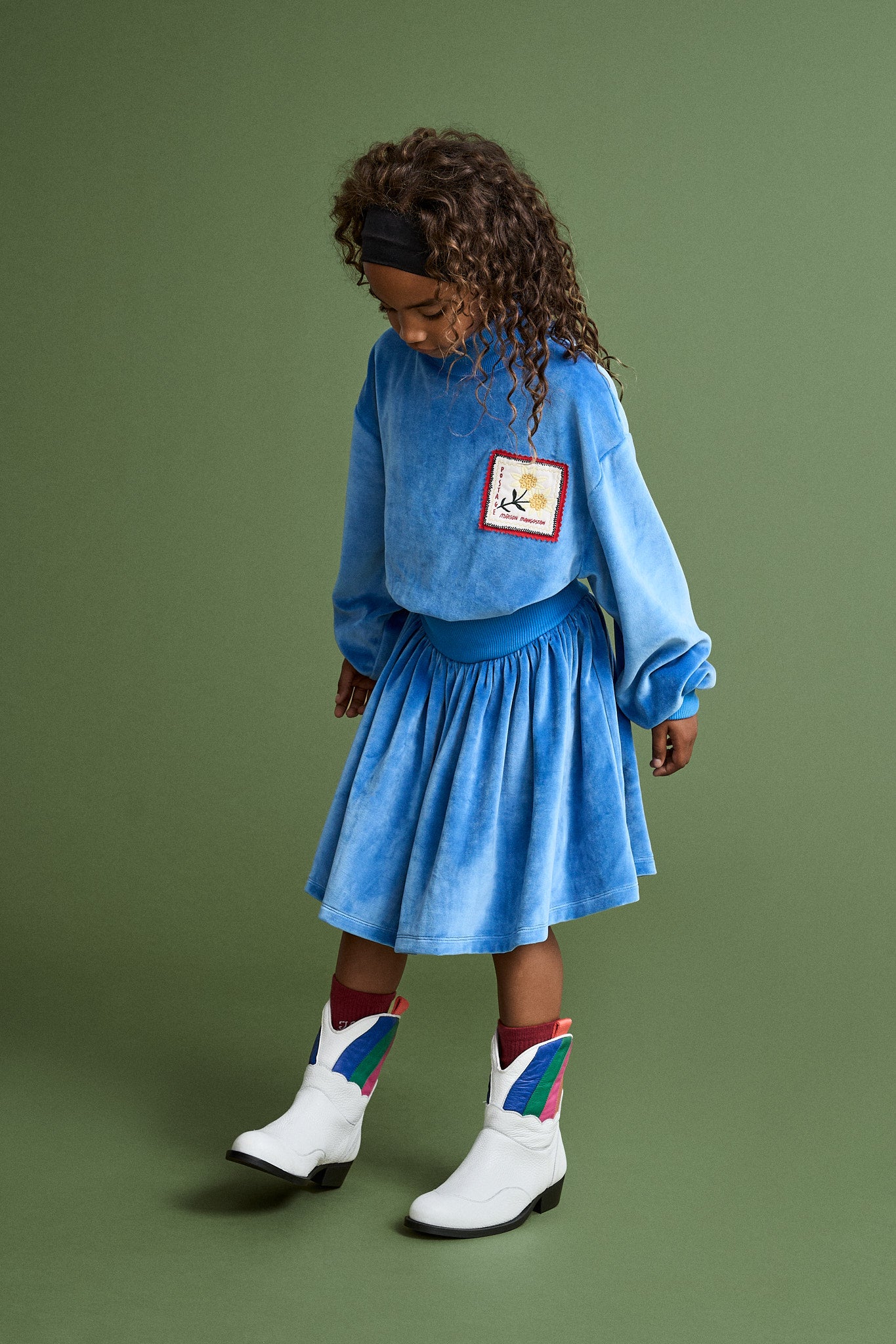 POSTCARD VELVET DRESS BLUE