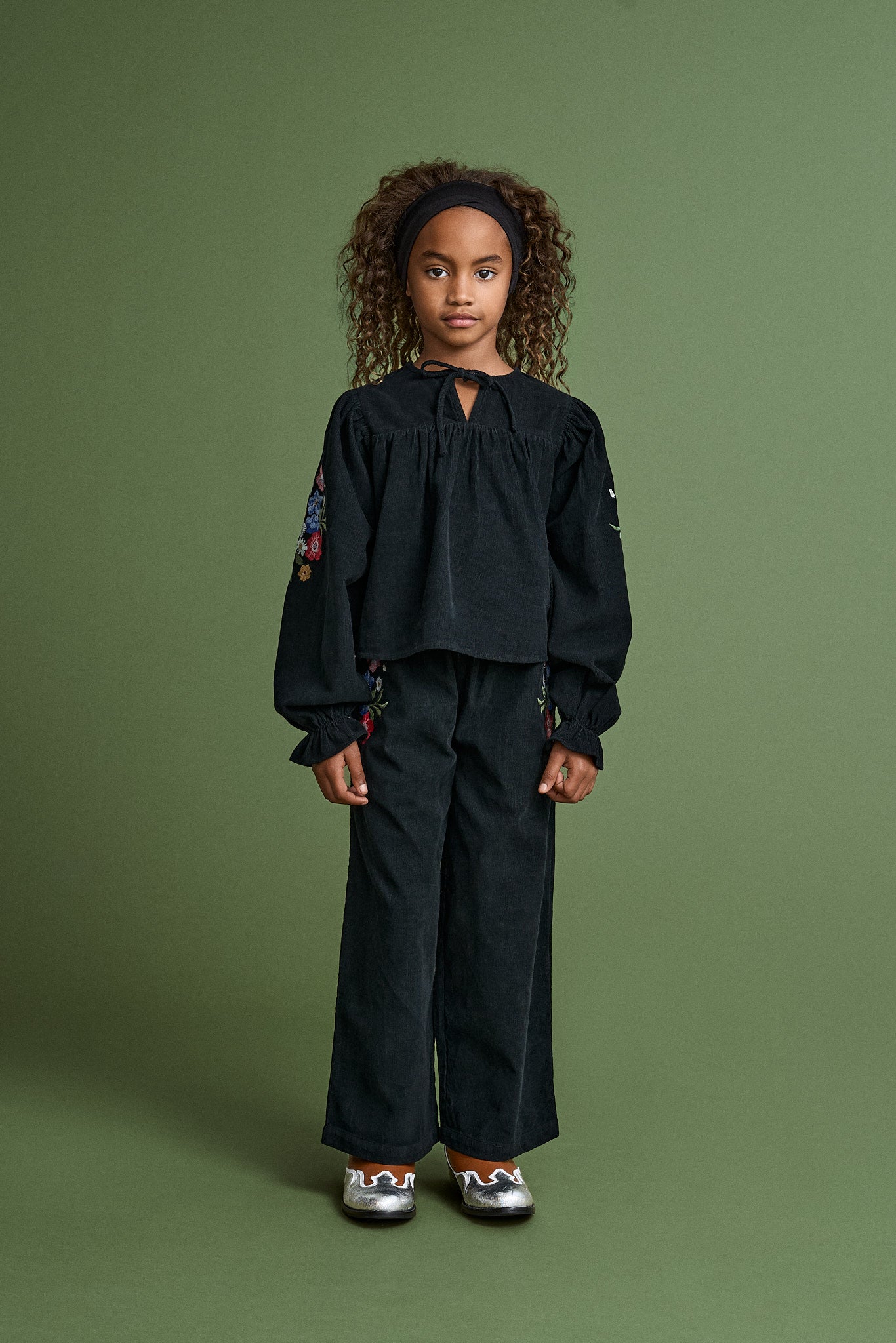 FLORECITAS MICROCORDUROY TOP BLACK