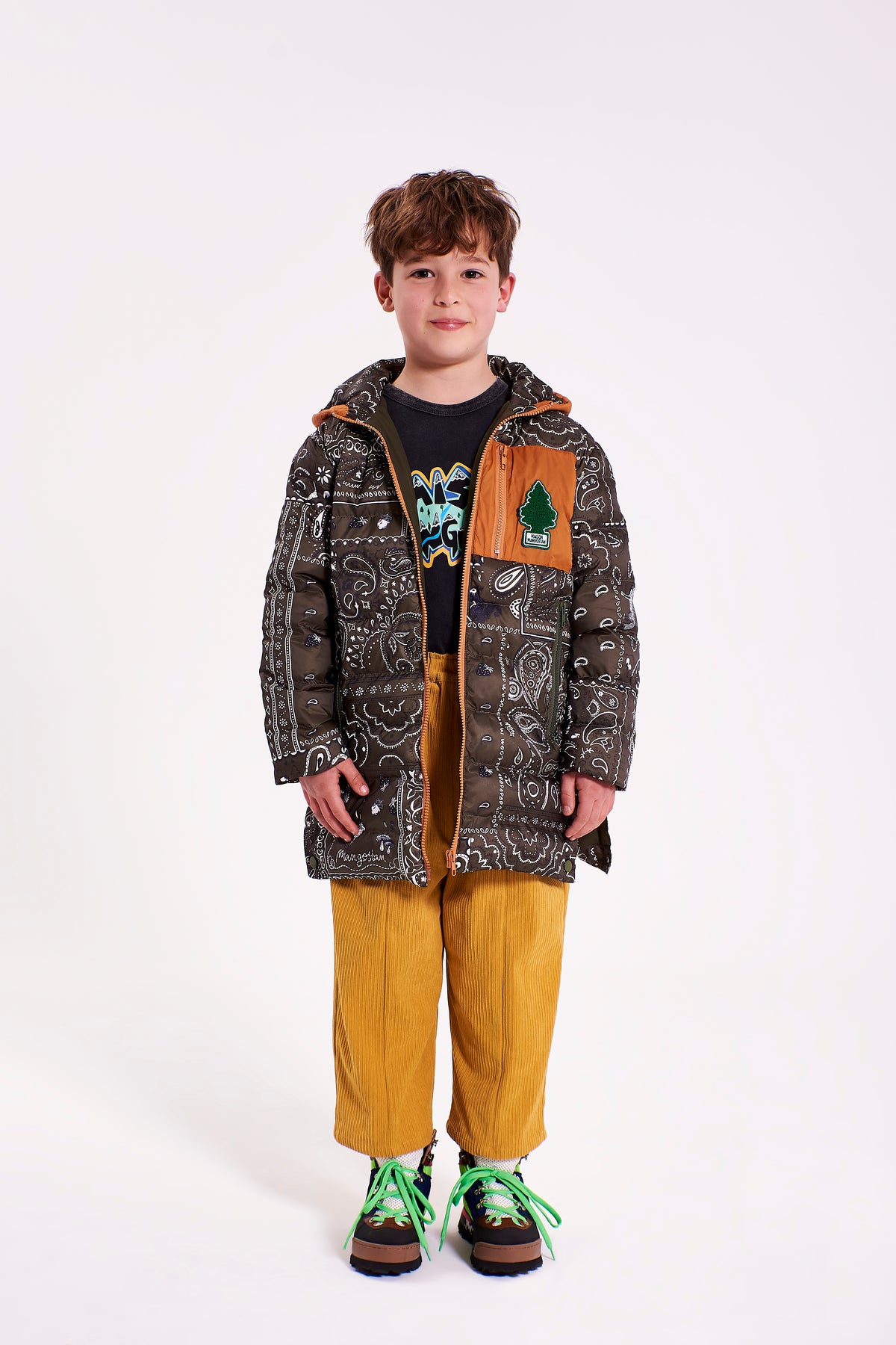 Gefütterter Parka mit Bandana-Muster Grün