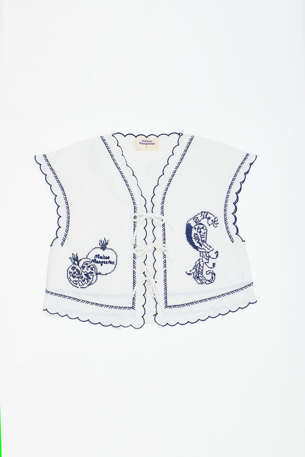 POMEGRANATE EMBROIDERY TOP WHITE ADULT