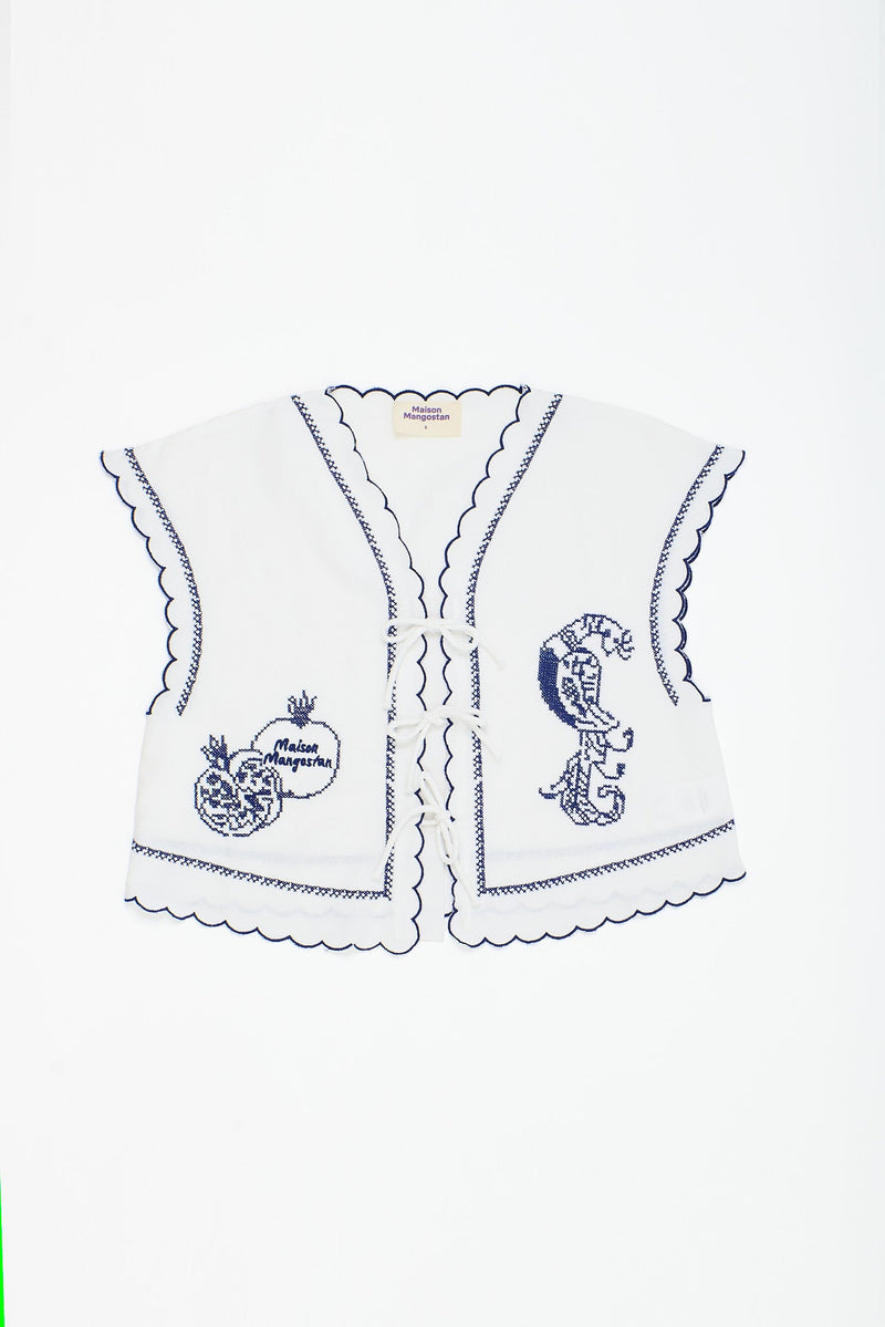 POMEGRANATE EMBROIDERY TOP WHITE ADULT