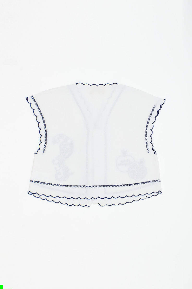 POMEGRANATE EMBROIDERY TOP WHITE ADULT