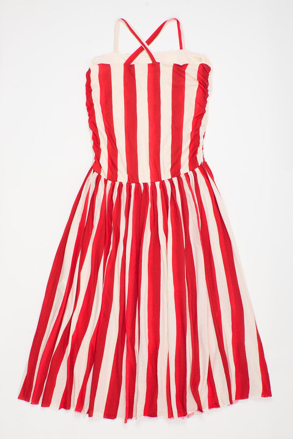 WRINKLE STRIPES DRESS WHITE/RED ADULT