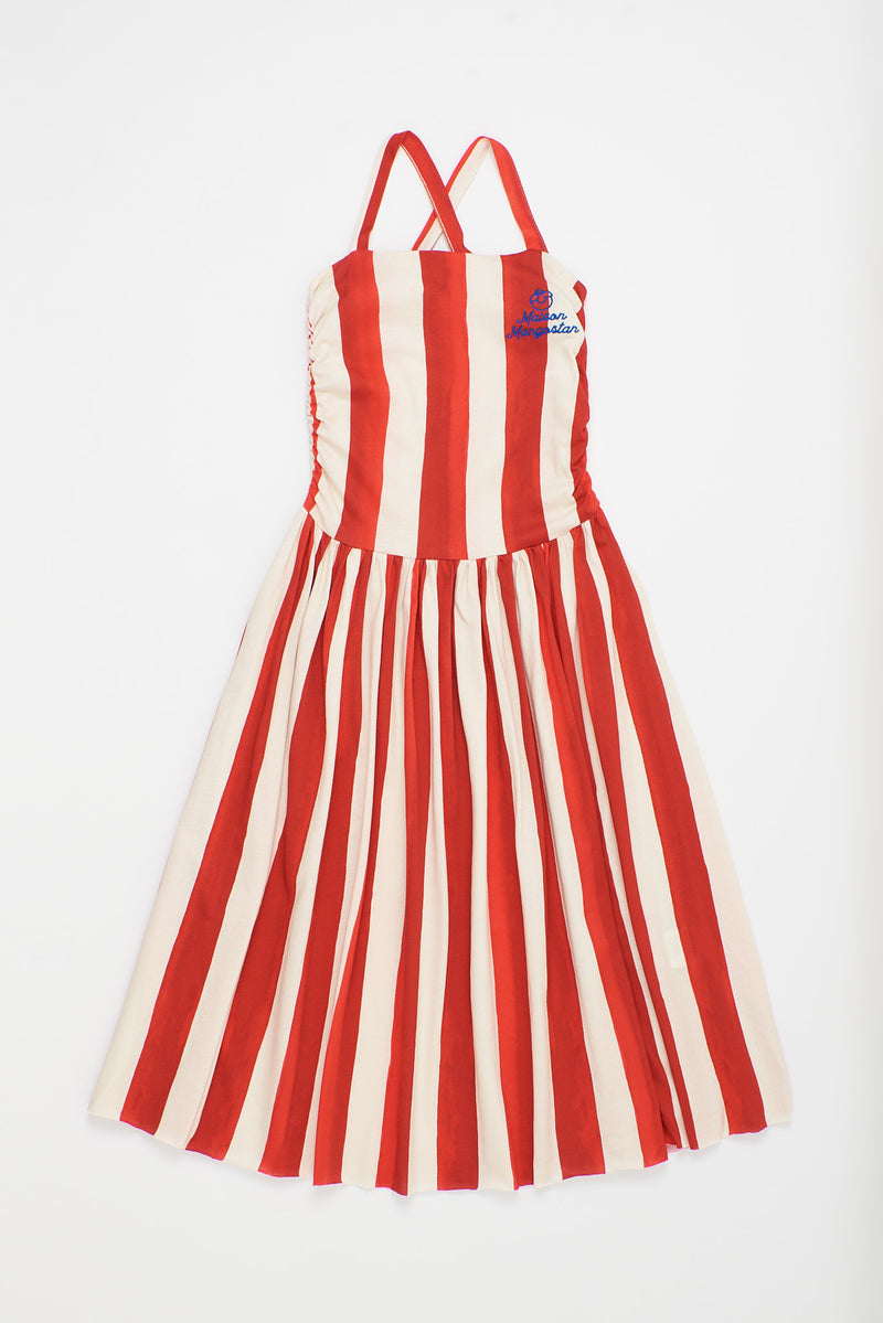 KLEID MIT FALTENSTREIFEN WEISS/ROT 