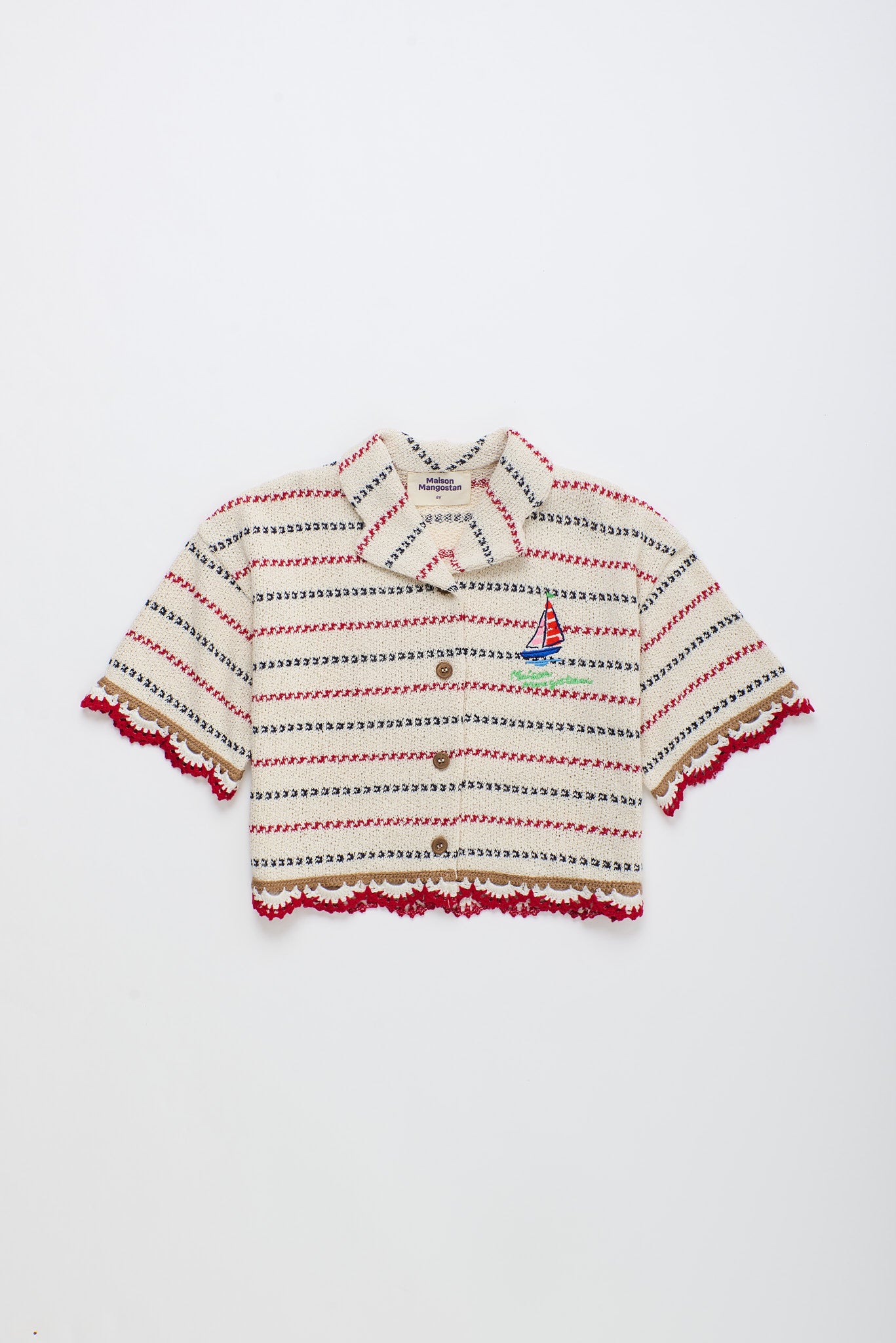 BARCOS KNIT SHIRT OFF WHITE / RED
