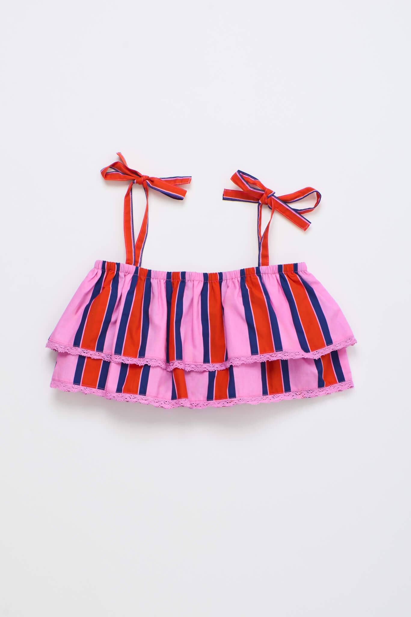 TROPIC RUFFLES STRIPES TOP PINK