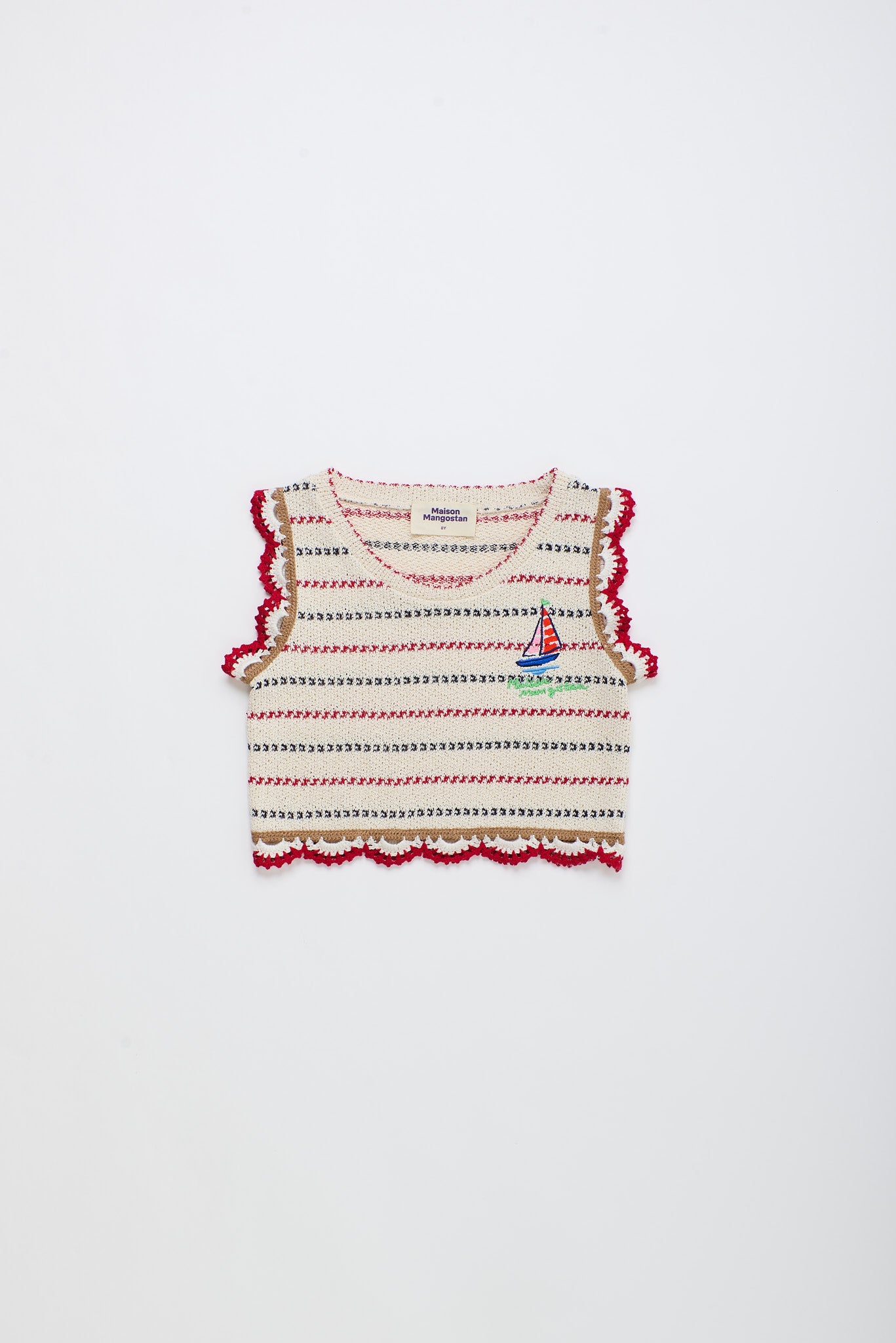 BARCOS KNIT TOP OFF WHITE / RED