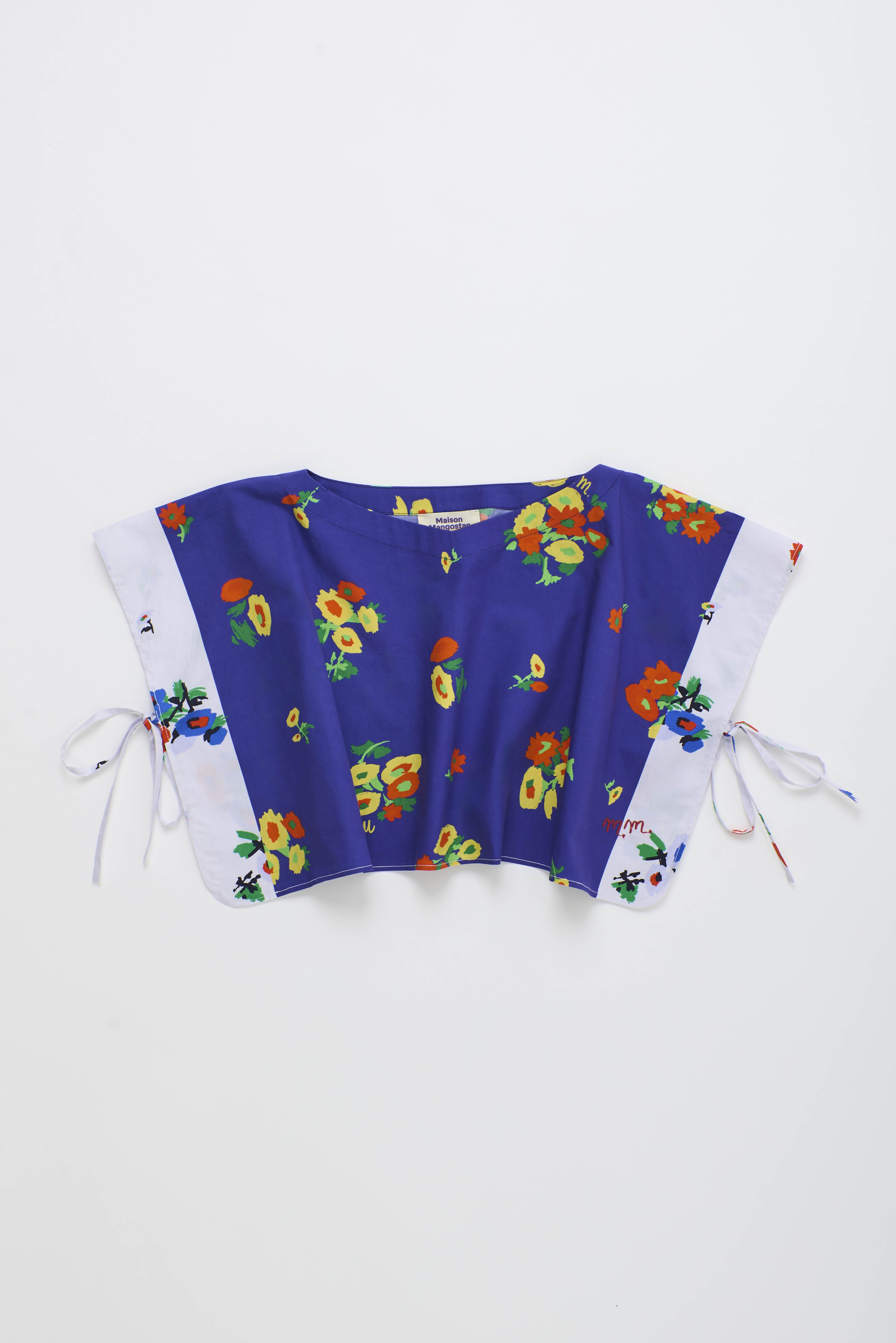 トップス maison mangostan TABLE CLOTH SHIRT 6Y BLOSSOM PATCHWORK TOP BLUE / WHITE