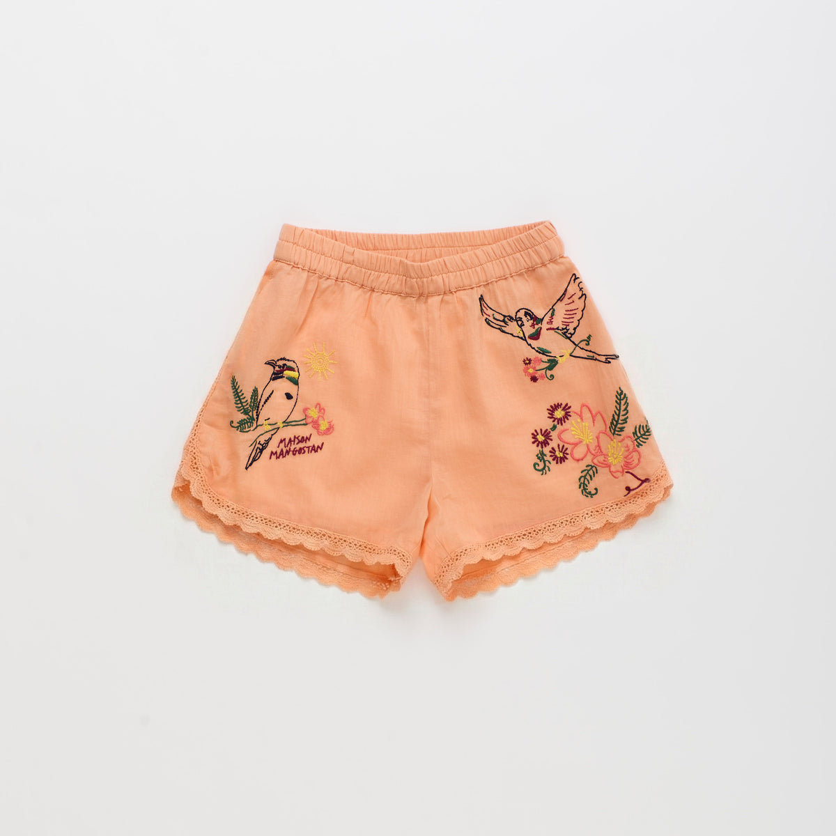 BIRDS EMBROIDERED SHORTS PEACH