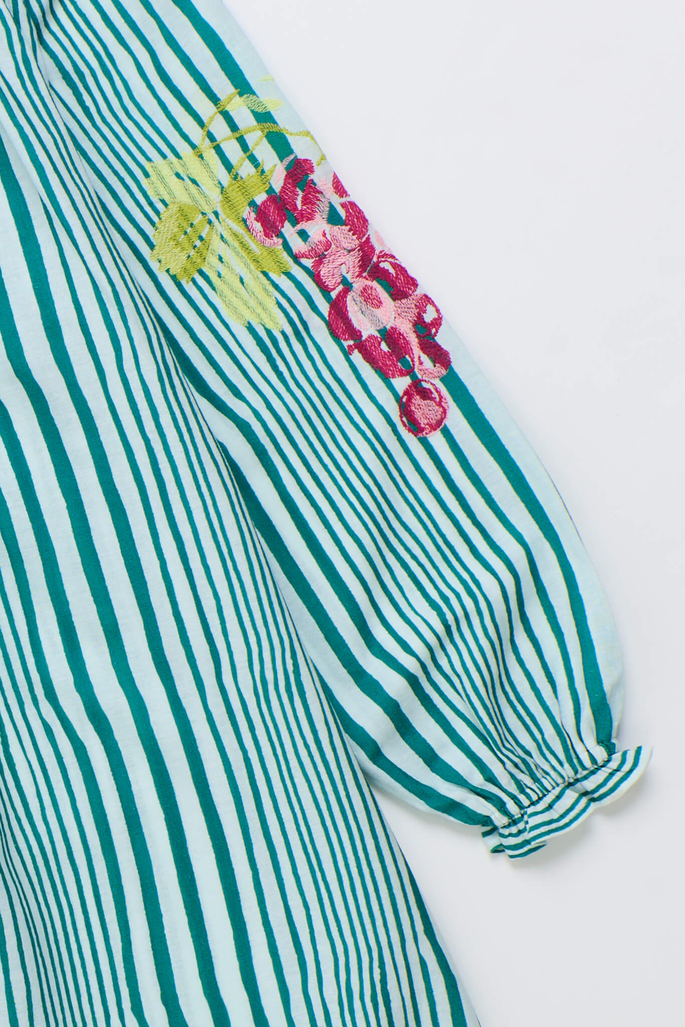 UVAS STRIPED DRESS WITH PUFFY SLEEVES GREEN