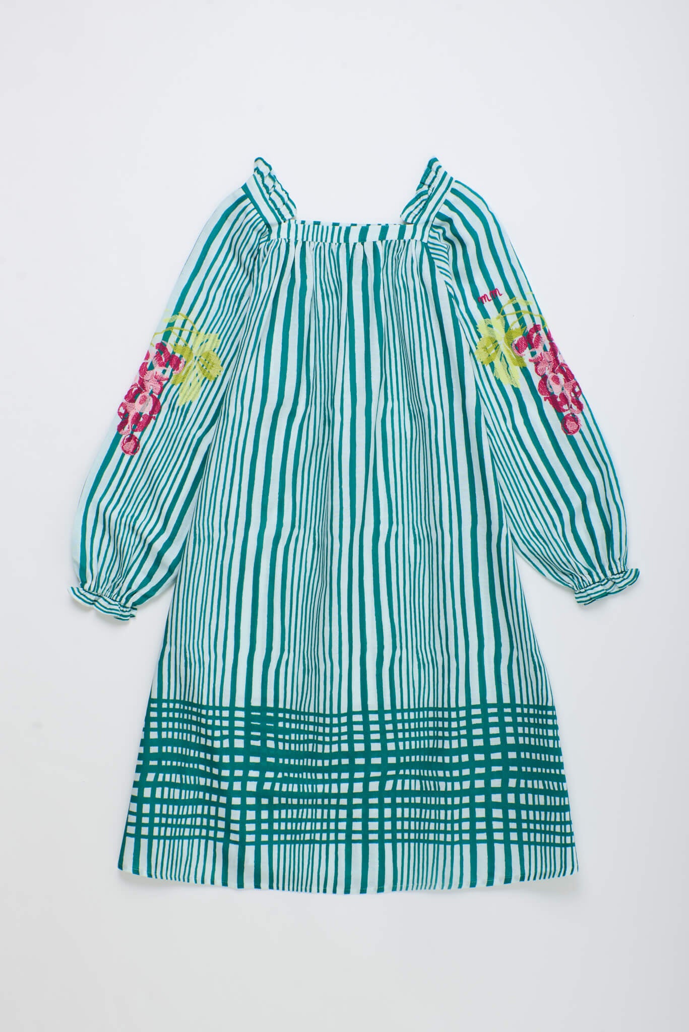 UVAS STRIPED DRESS WITH PUFFY SLEEVES GREEN
