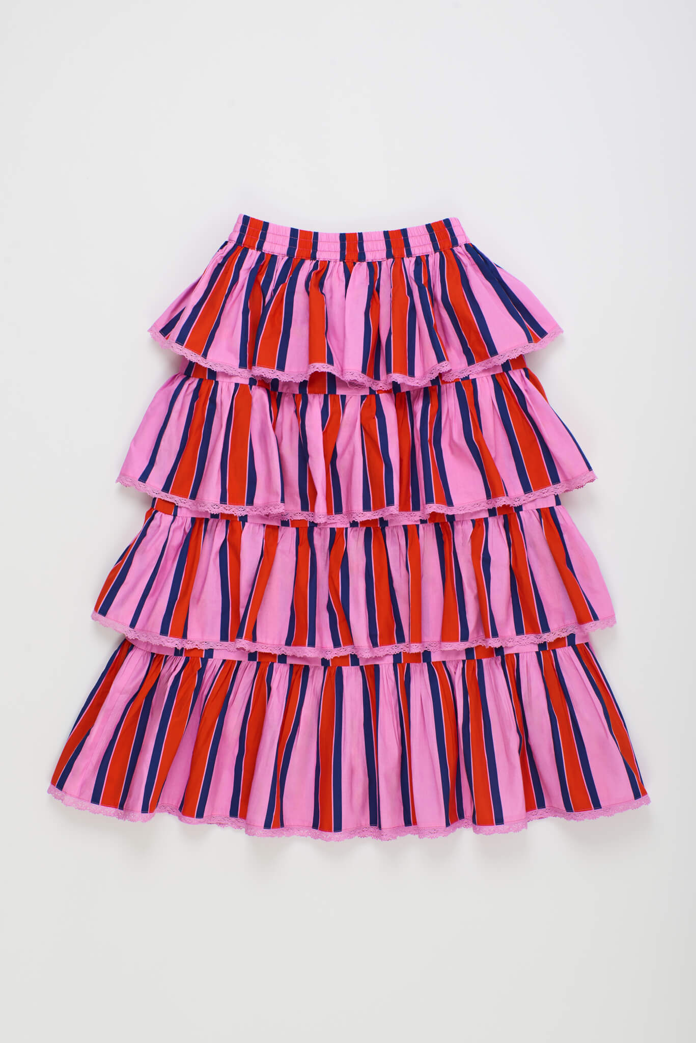 TROPIC RUFFLES STRIPES SKIRT PINK