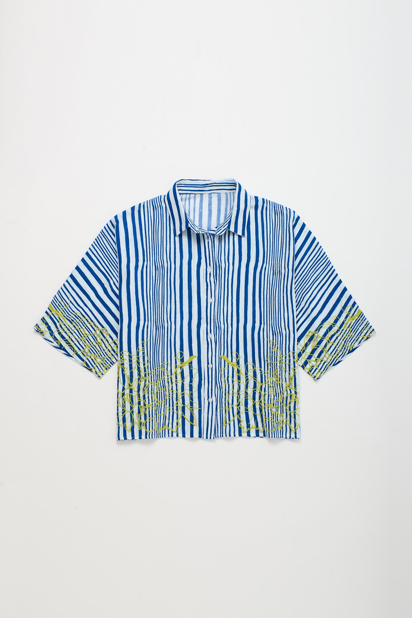 BLUE STRIPES EMBROIDERY GRAPES SHIRT
