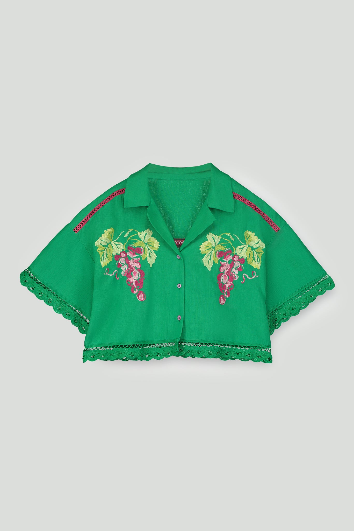 GREEN EMBROIDERY GRAPES SHIRT