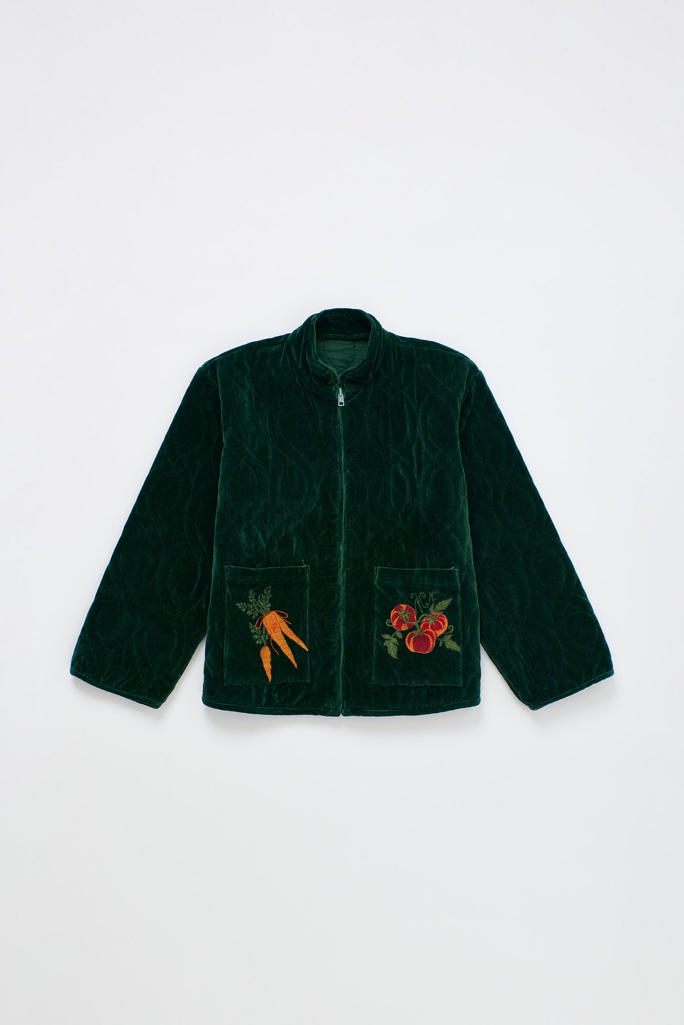 EMBROIDERY VEGETABLES VELVET JACKET GREEN