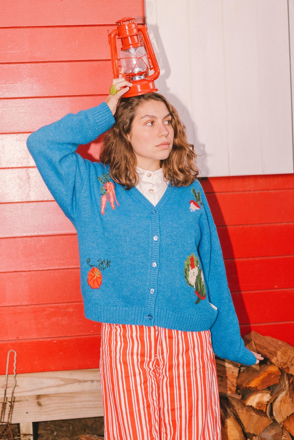 VEGETABLE KNITTED CARDIGAN BLUE
