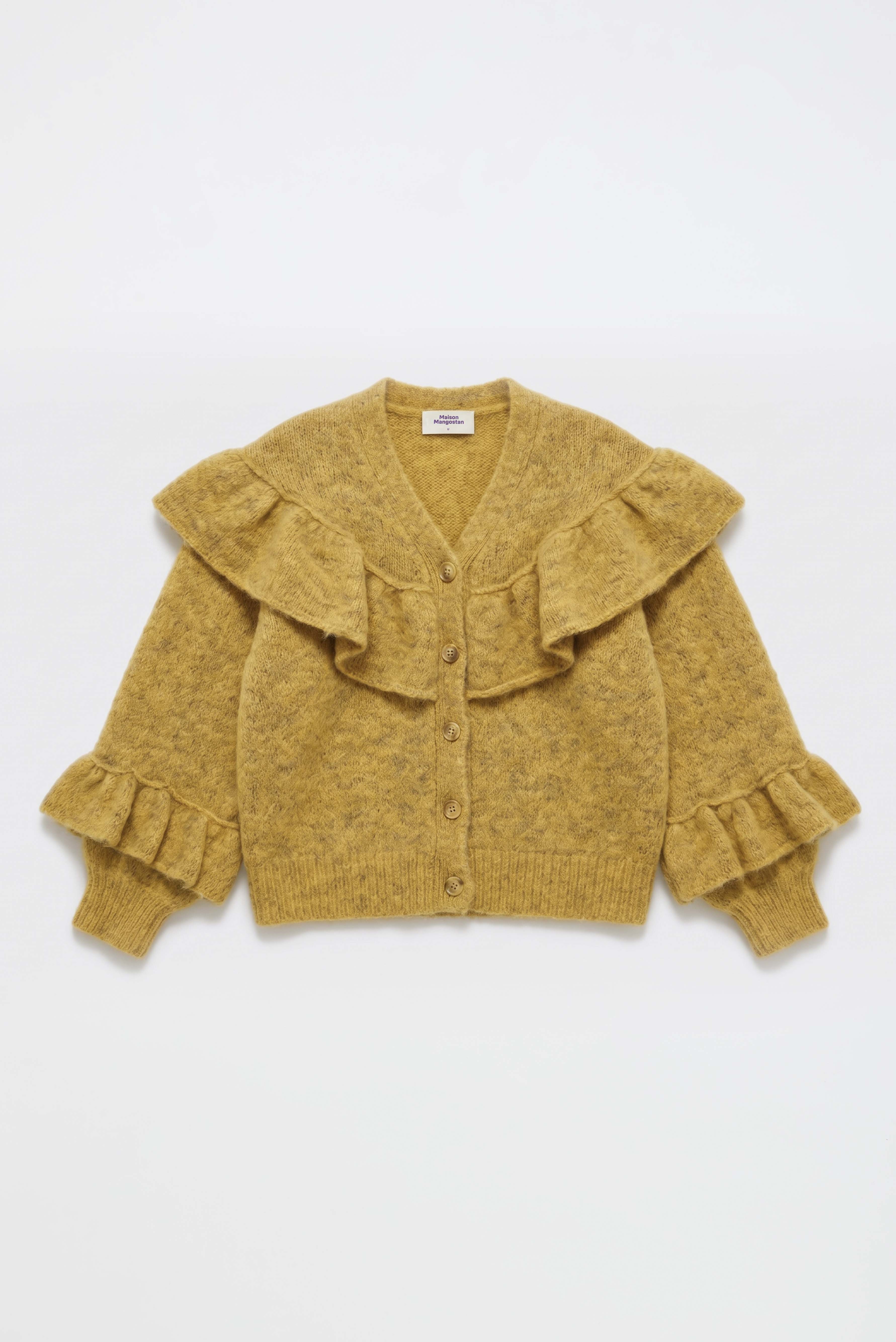 RUFFLES KNITTED CARDIGAN MUSTARD