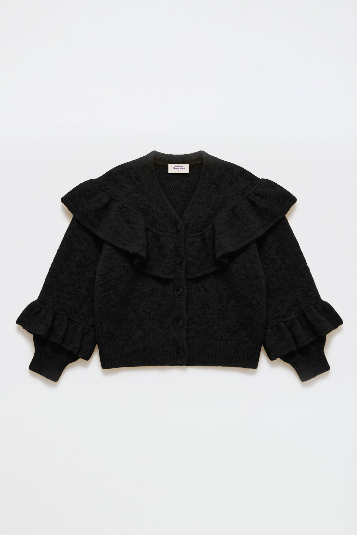 RUFFLES KNITTED CARDIGAN BLACK