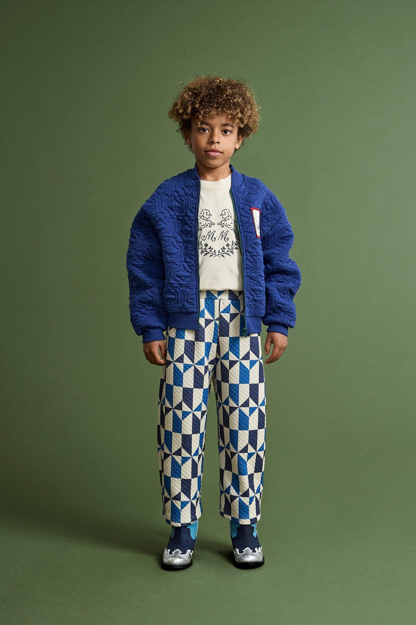 TILES QUILTED PANTS BLUE