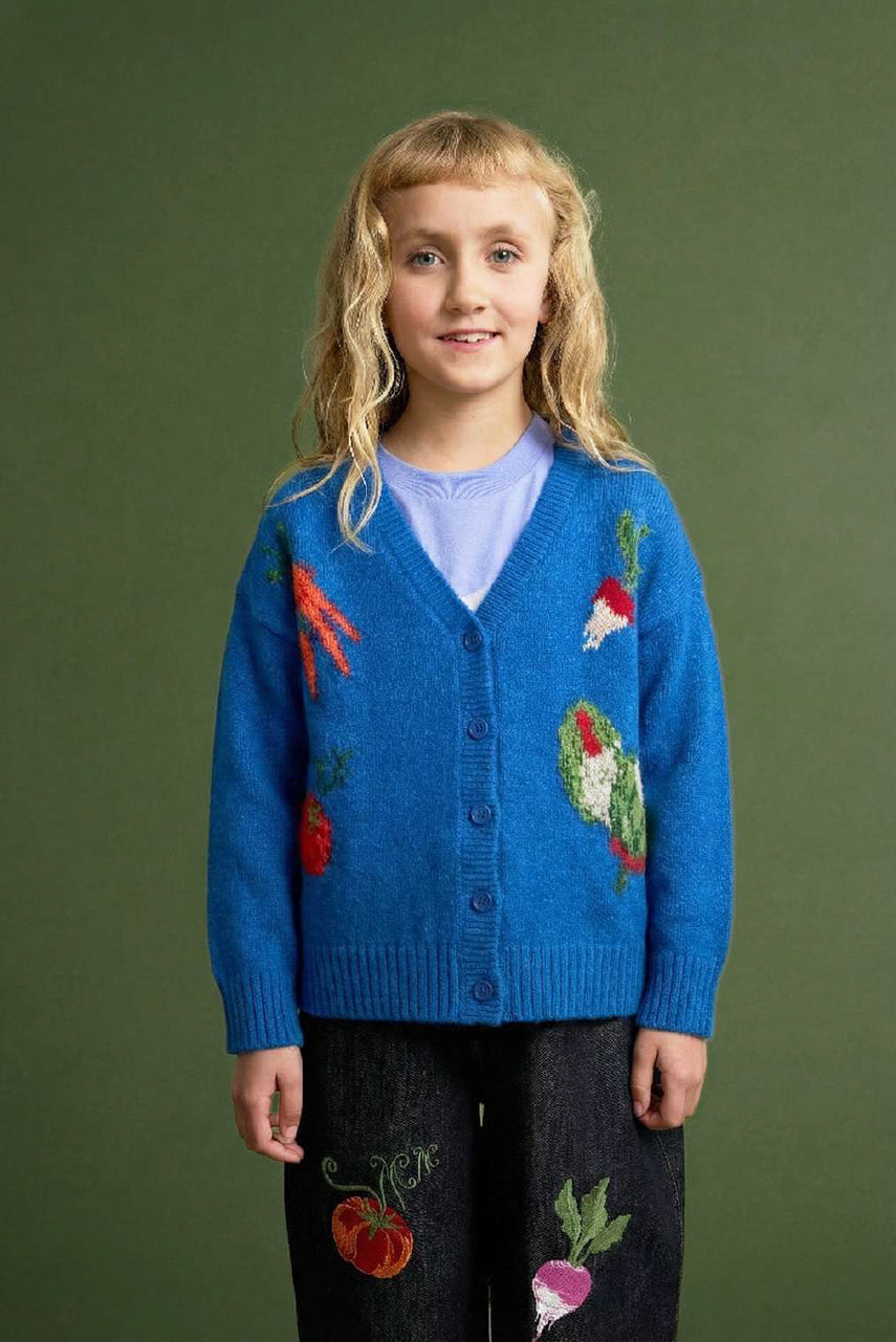 VEGETABLE KNITTED CARDIGAN BLUE