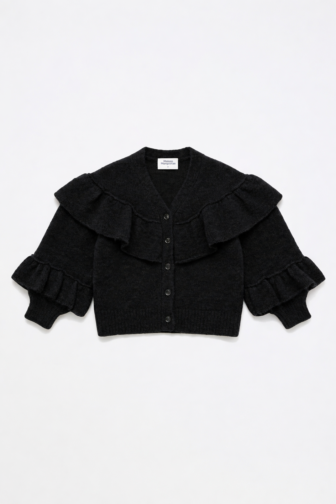 RUFFLES KNITTED CARDIGAN BLACK