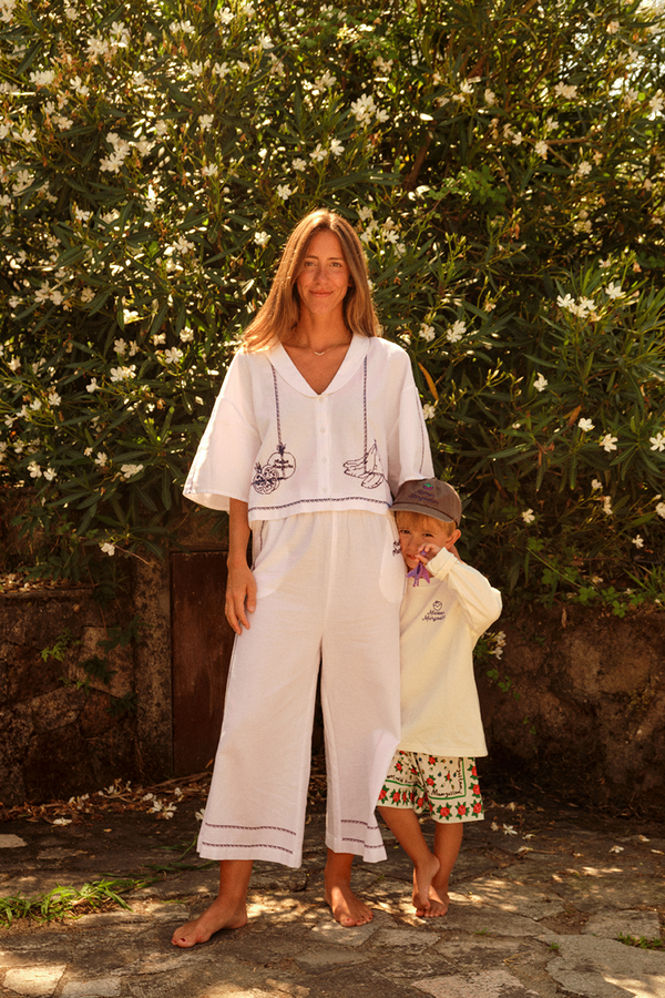 POMEGRANATE EMBROIDERY TROUSERS WHITE ADULT