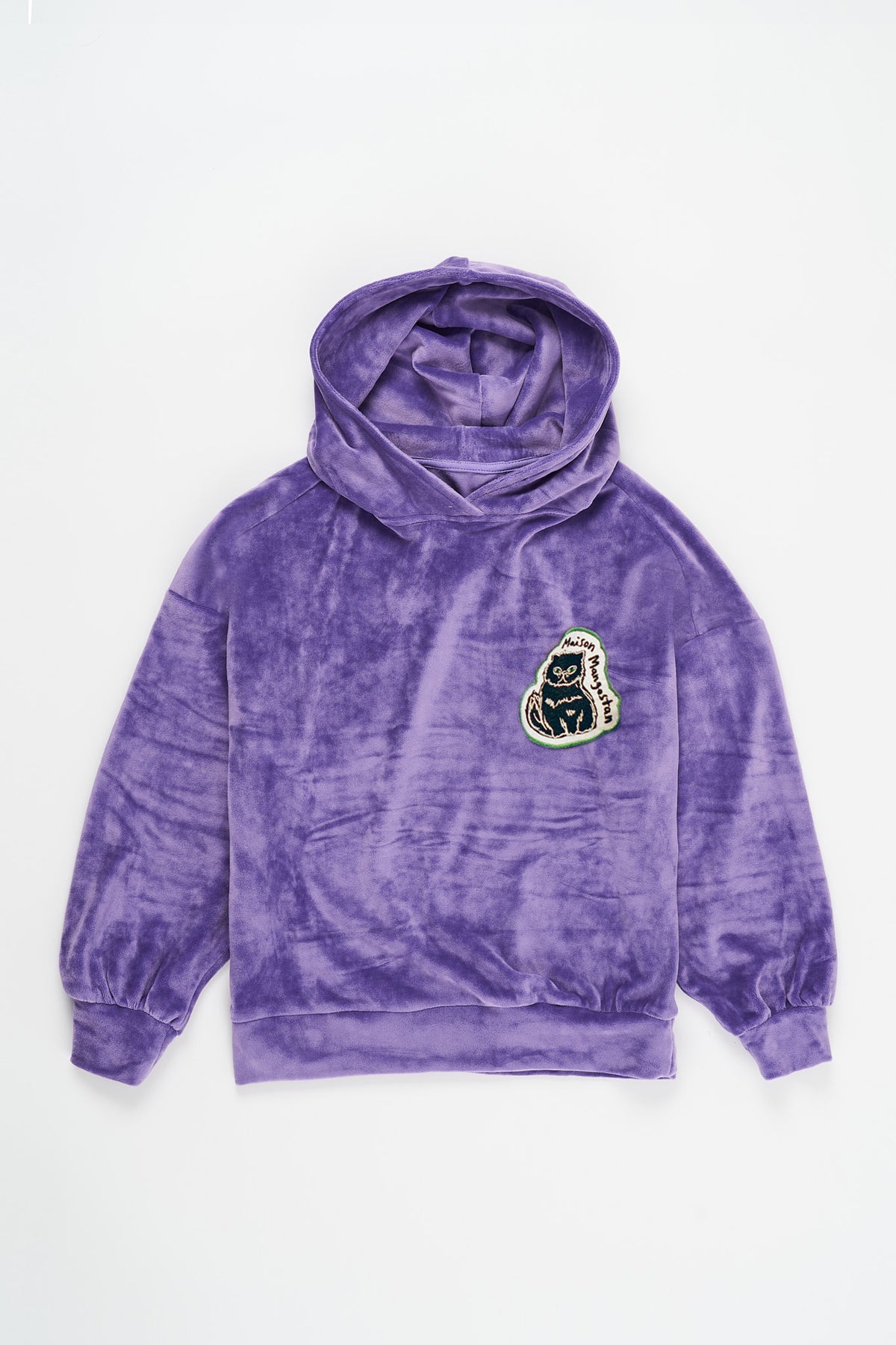 Kapuzenpullover mit Katzen-Motiv aus Samt