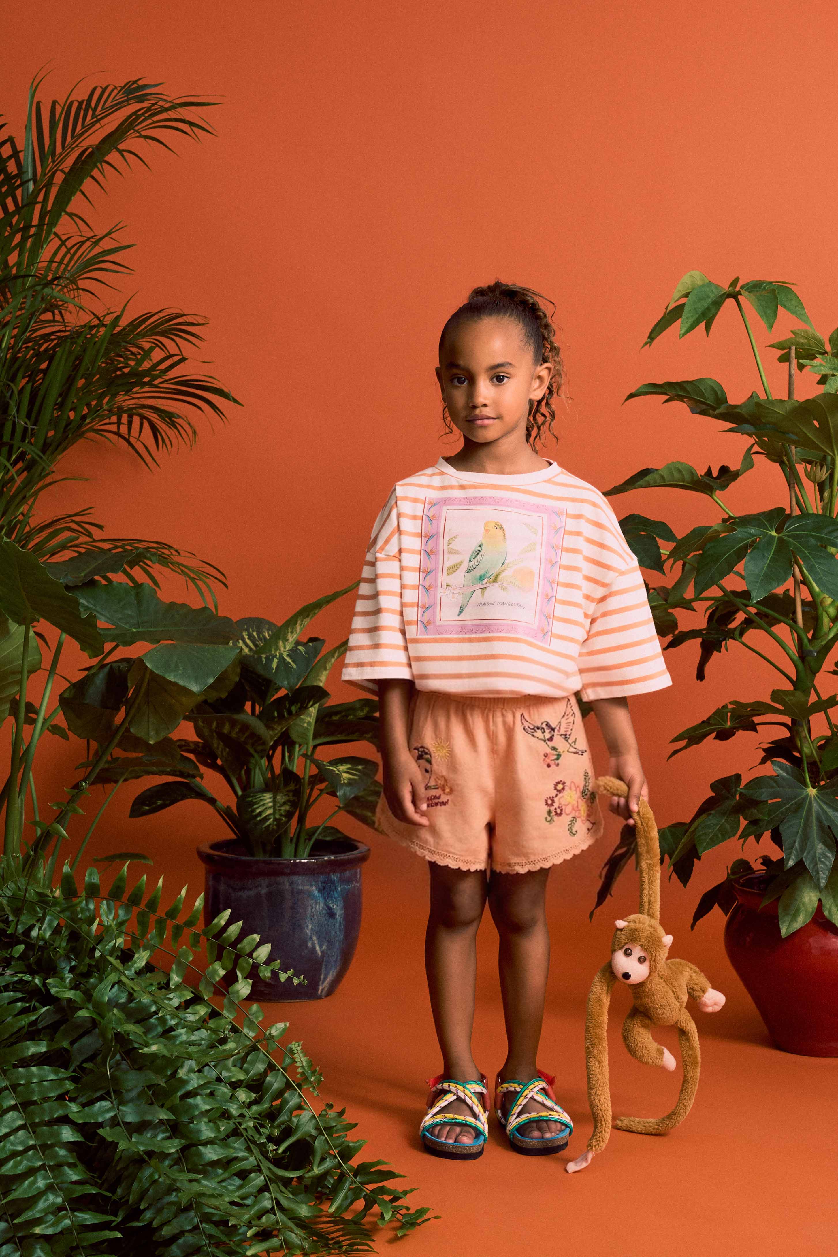 BIRDS STRIPED CROP TOP MANDARIN /WHITE