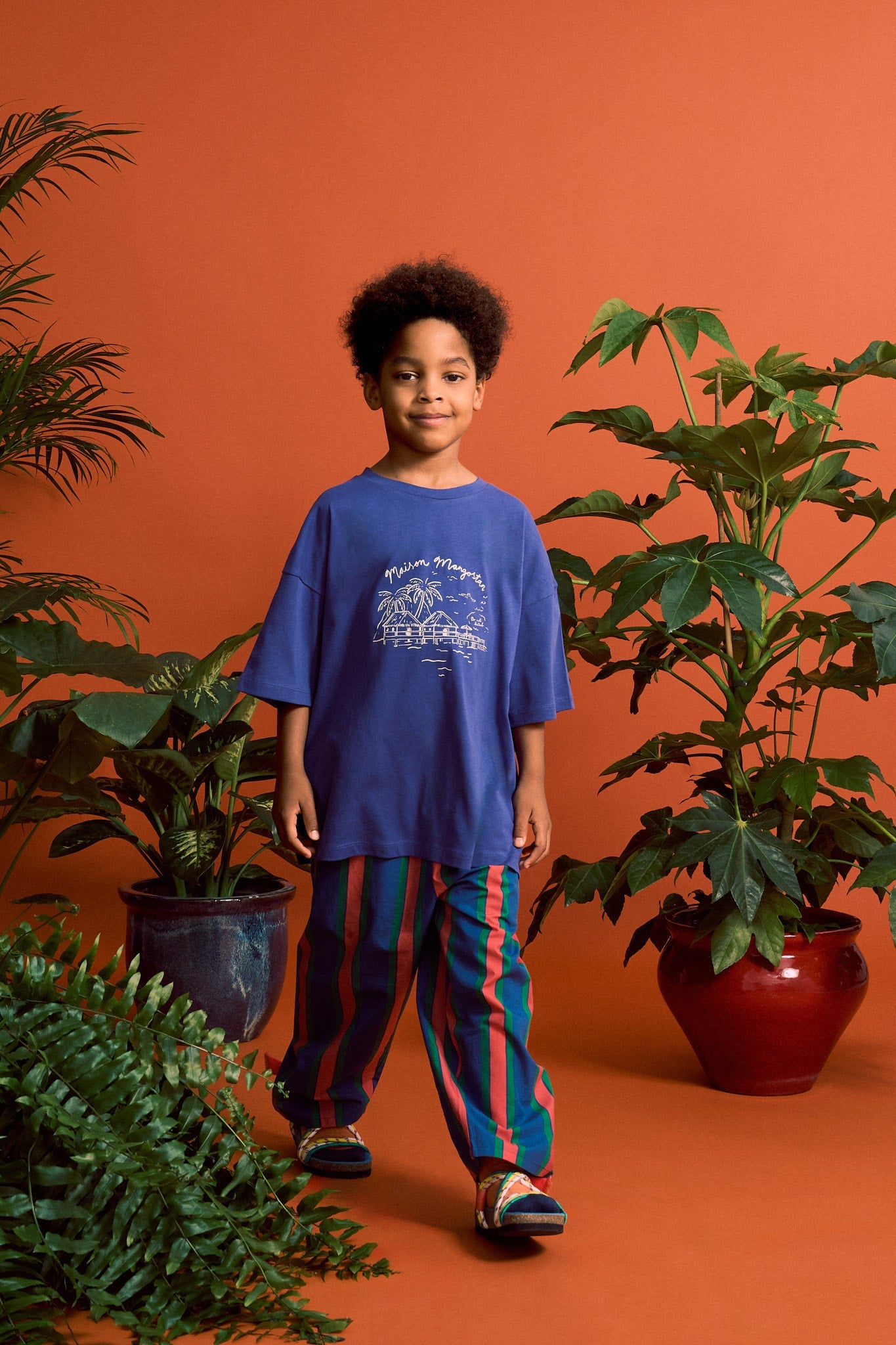 トップス maison mangostan TABLE CLOTH SHIRT 6Y LEISURELY T-SHIRT BLUE